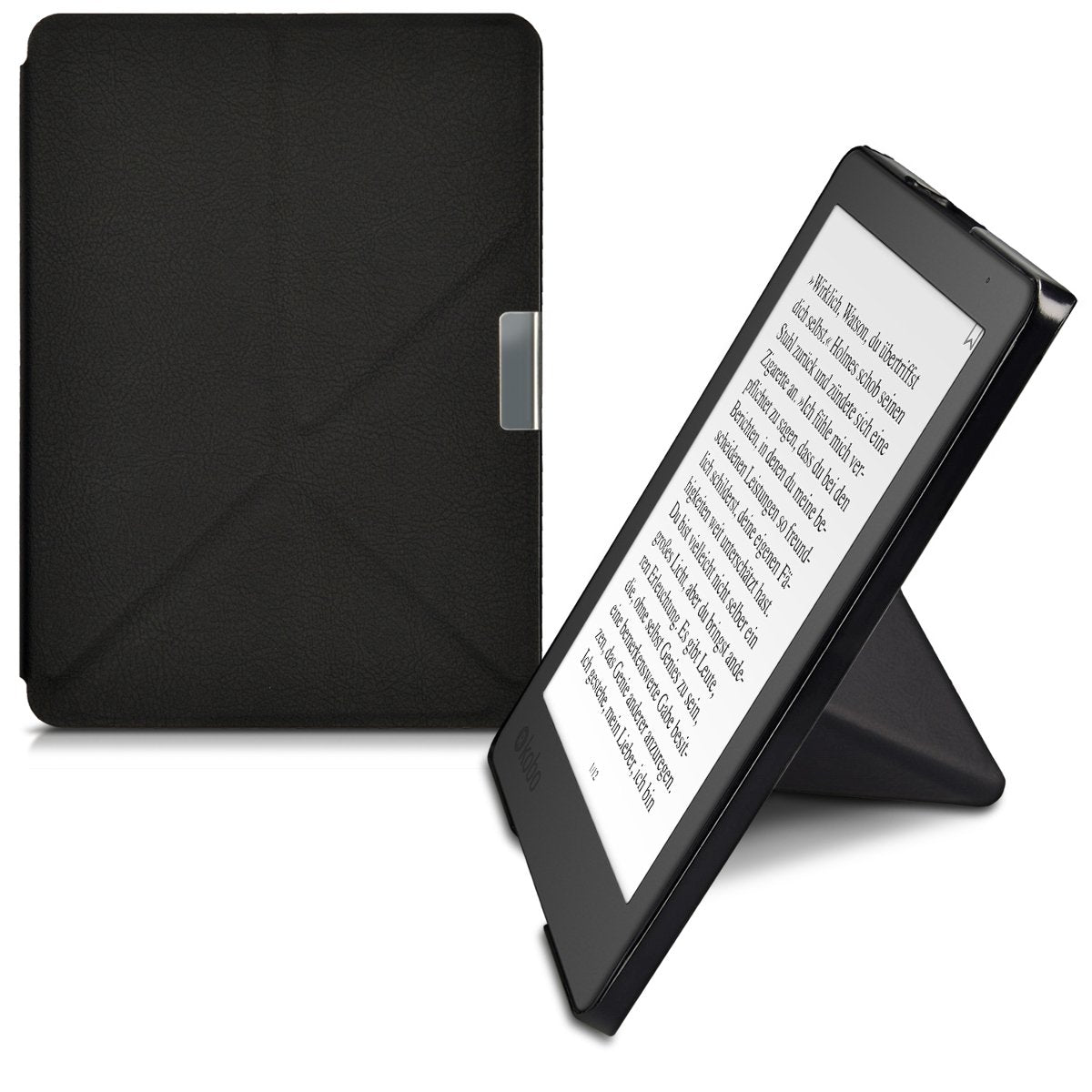 Kwmobile Origami Case Compatible With Kobo Aura Edition 2 Case   Slim Pu Leather Cover With Stand   Black