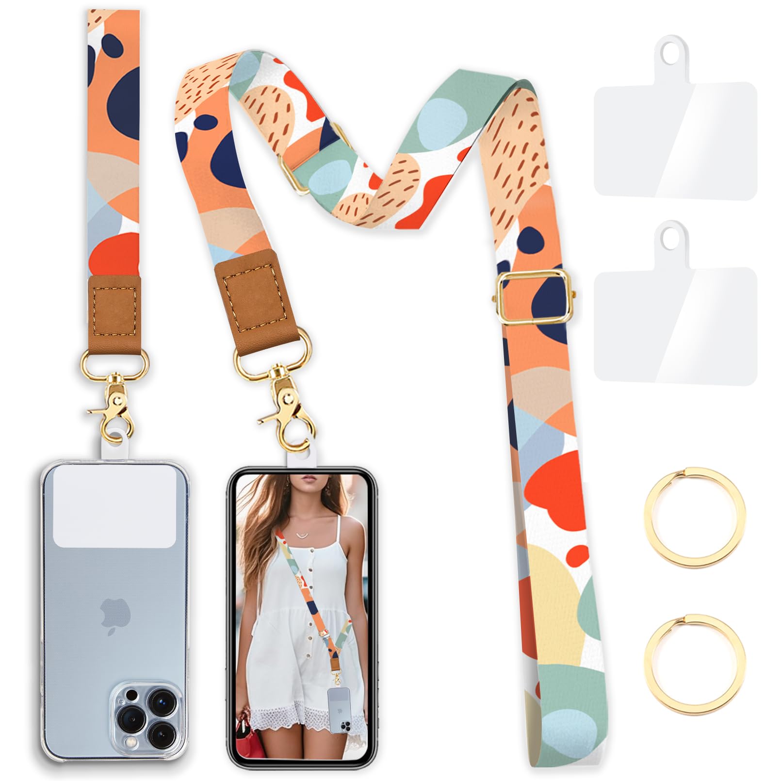 Phone Lanyard Crossbody Wrist Strap, Abstract Art Adjustable Cell Phone Lanyard Wristlet Phone Strap With 2 Phone Tether Tabs, N