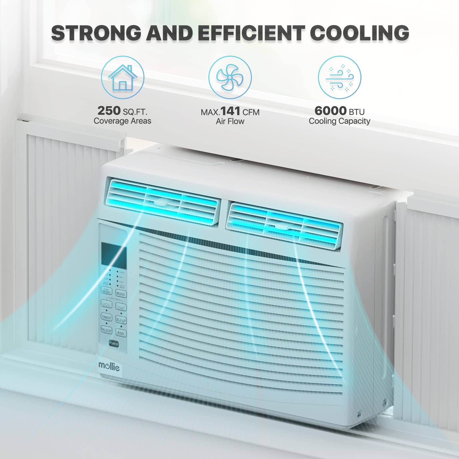 Mollie 6000 BTU Window Air Conditioner - White, Remote, Washable Filter, Cools 250 Sq Ft, Model A54-WAC-002-6K