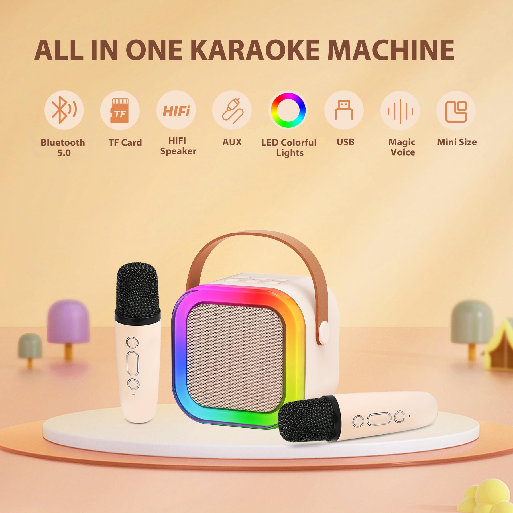 Fede Karaoke Machine For Kids Adults, Mini Karaoke Machine With Wireless Microphone, Portable Bluetooth Speaker With Voice Chang