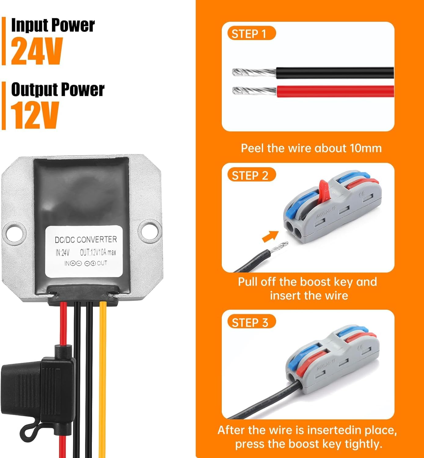 Dc/Dc Buck 15 35V To 12V Power Supply, Voltage Converter With Fuse To 24V To 12V10A 120W Max Power Transformer Waterproof Step D