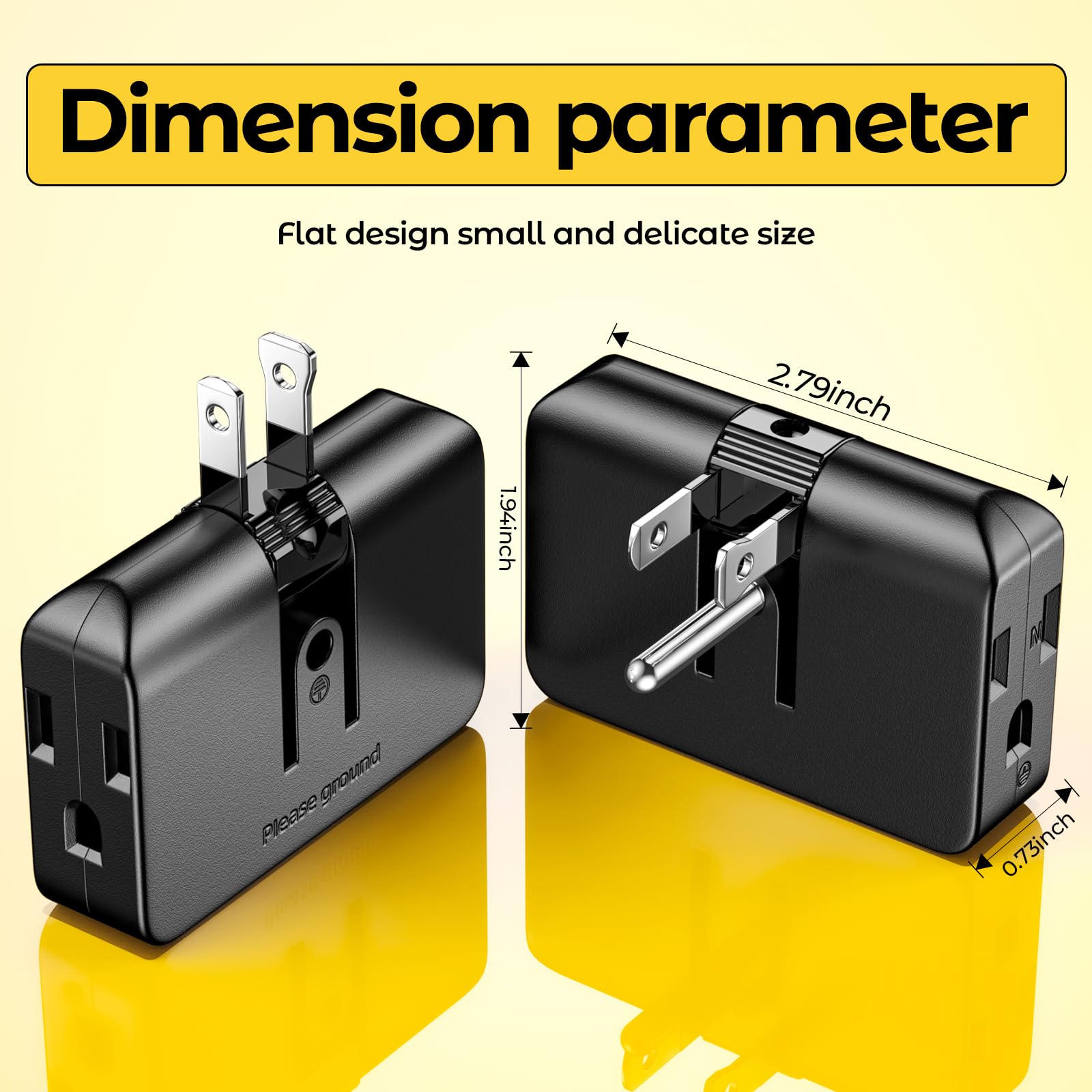 Etwincoo Outlet Adapter,2 Prong To 3 Prong Outlet Adapter, 3 Prong To 2 Prong Adapter Converter,Flat Wall Plug, Swivel Polarized