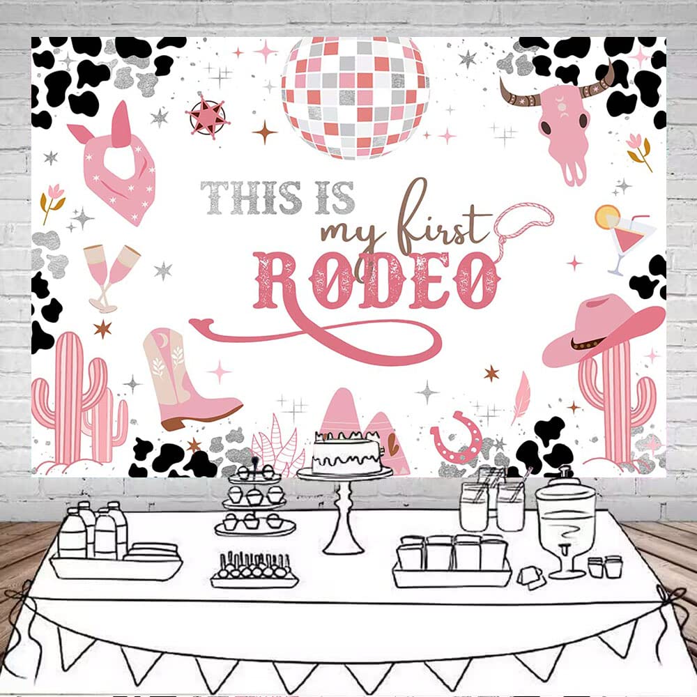 Mocsicka Cowgirl First Birthday Backdrop Girls My First Rodeo Pink Western 1St Birthday Party Decorations Mexican Cactus This Is
