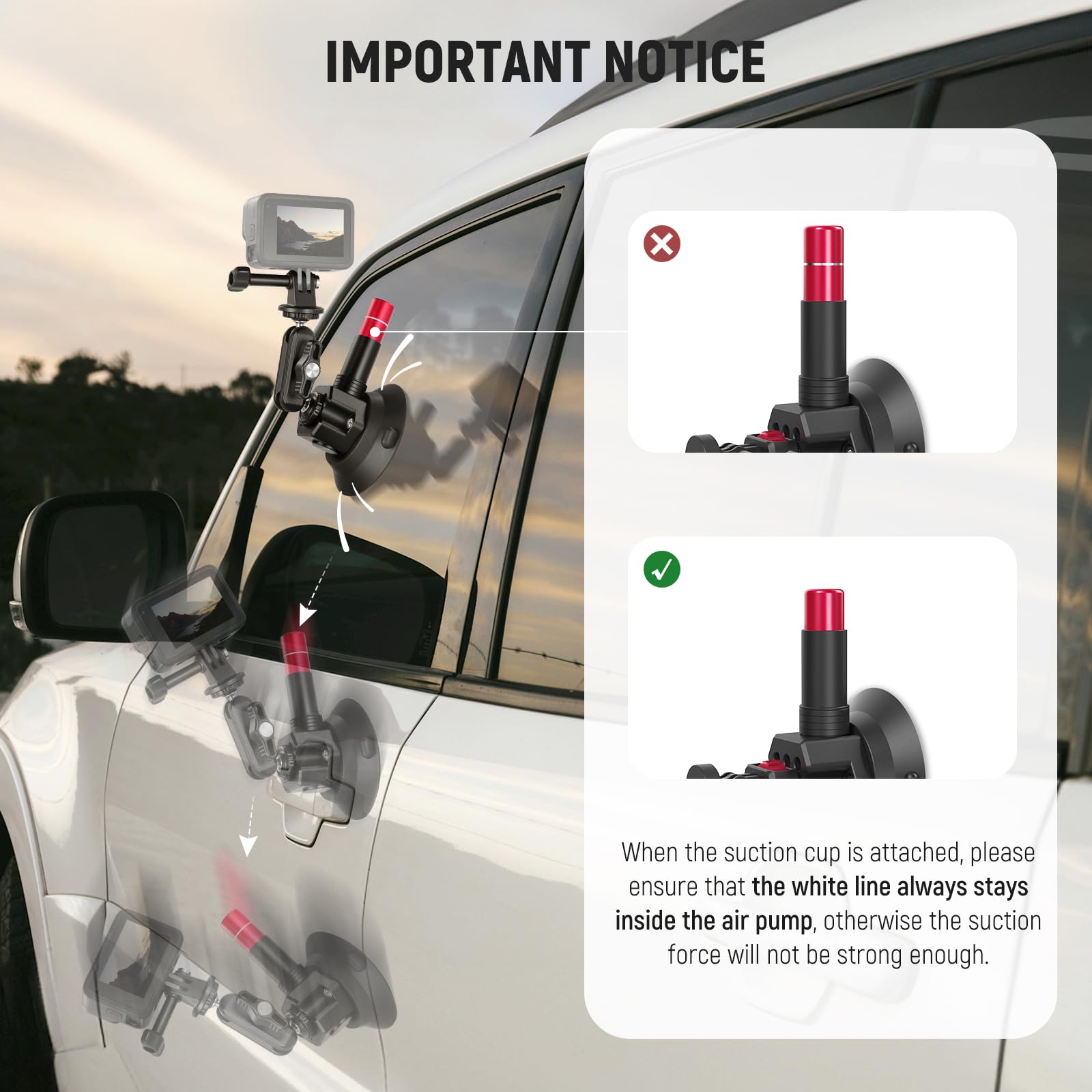Neewer Dual Suction Cup Car Mount Kit With 360 Ball Head Magic Arm, Quick Release Air Pump Vacuum Camera Mount With Phone Holder