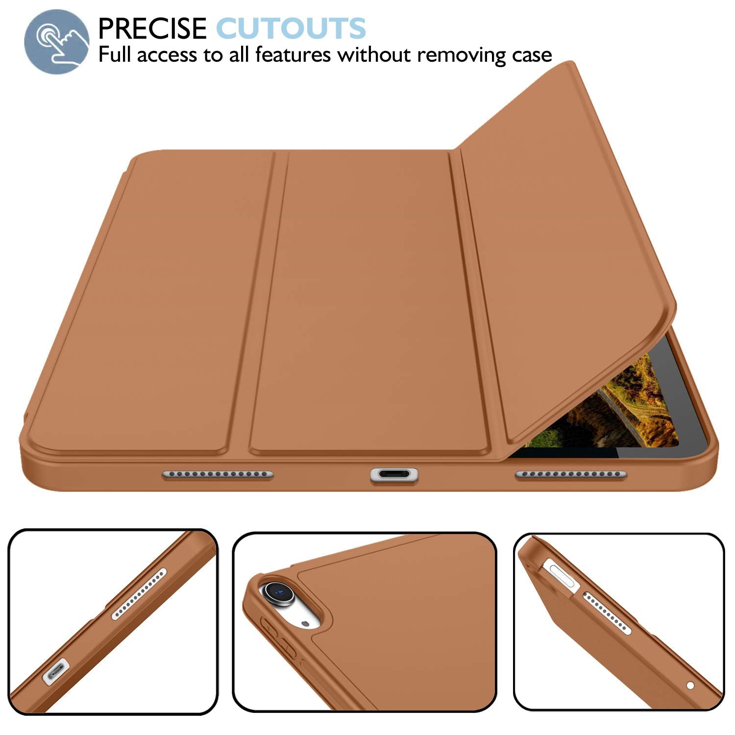 Imieet Ipad Air 11 Inch Case M3(2025) / M2 (2024), Ipad Air 5Th/4Th Generation Case 2022/2020 10.9 Inch With Pencil Holder,Trifold Stand Smart Case With Soft Tpu Back(Brown)