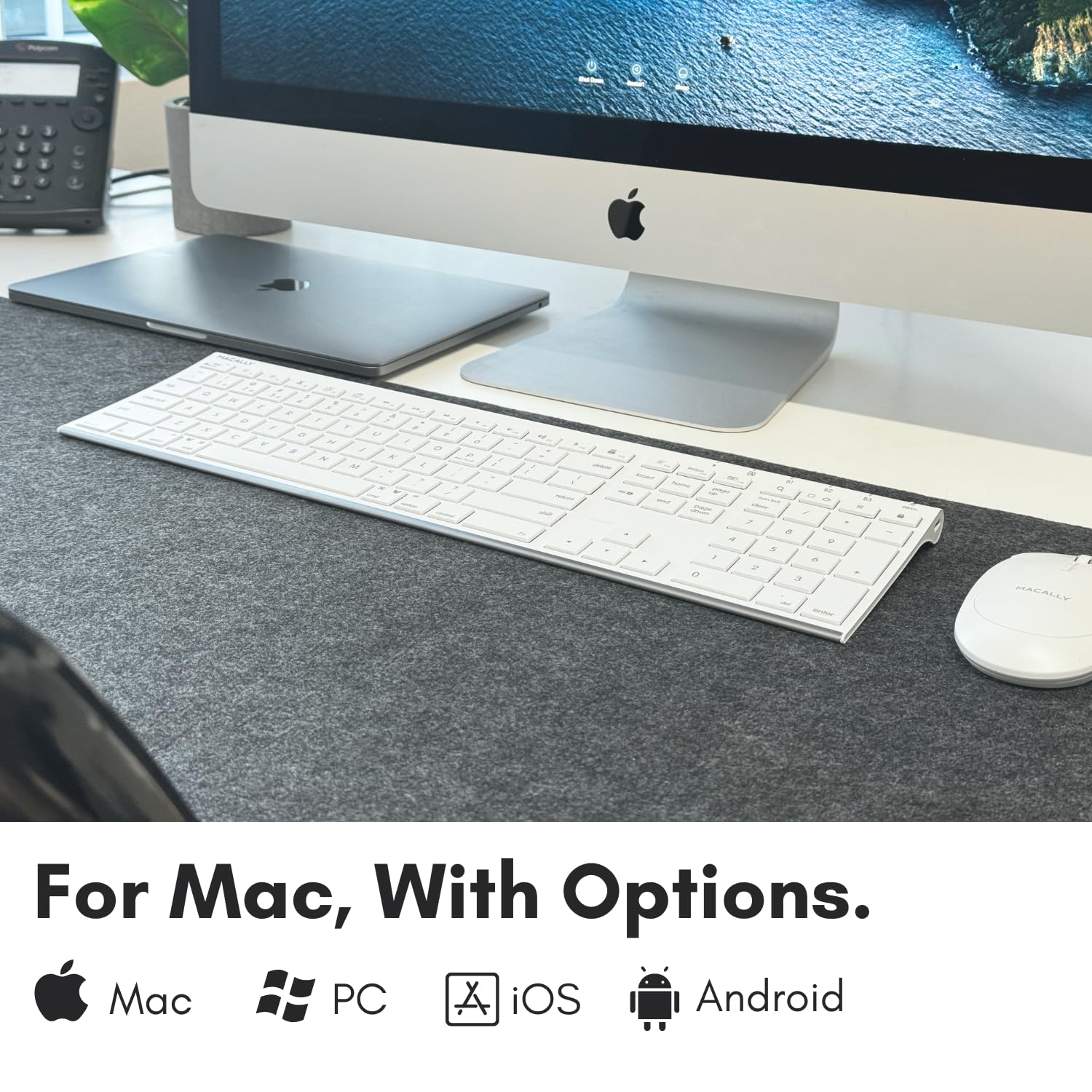 Macally Wireless Bluetooth Keyboard For Mac Or Windows Pc - Compatible Apple Keyboard Rechargeable - Multi-Device Keyboard, Up T