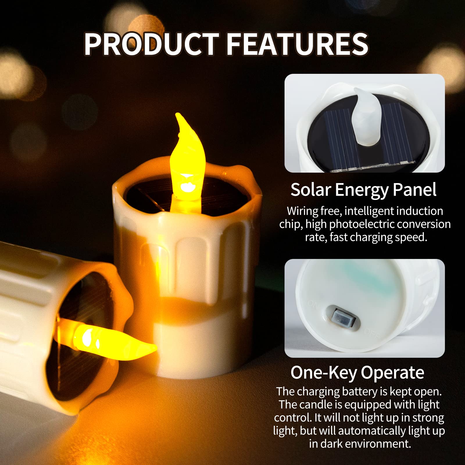 Zhaofubao Solar Candle Light, Warm White Light, Solar Charging Tea Wax Light, 6 Fire Wax Lights, Suitable For Weddings, Valentin