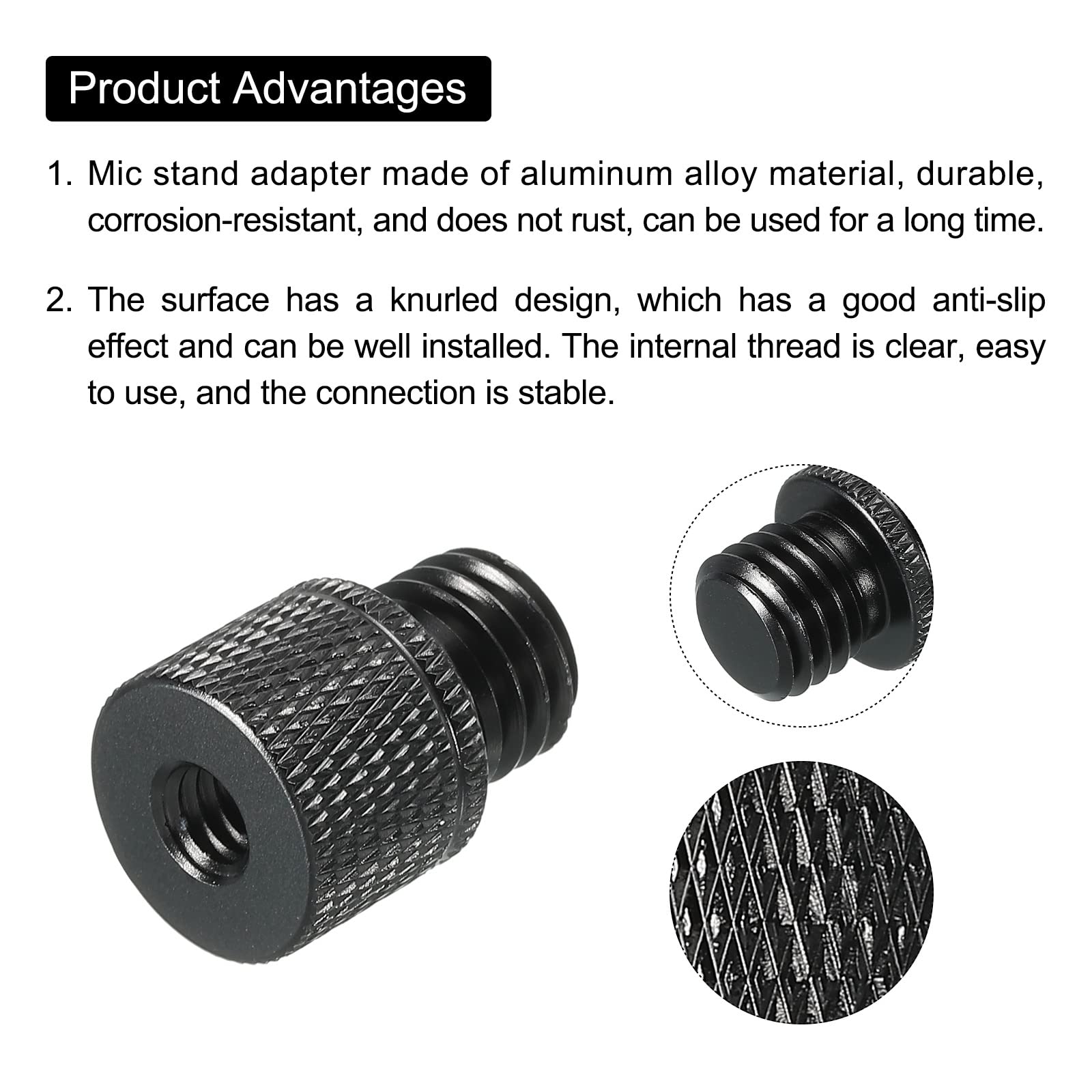 Meccanixity Mic Stand Adapter 1/4 Female X M12 Male Camera Screw Thread Adapter For Microphone Tripod Stand Black 2 Pack