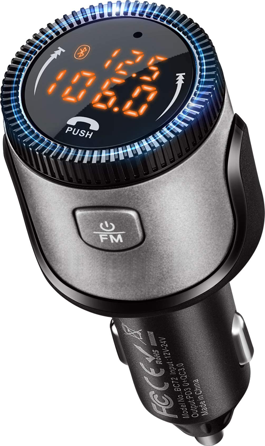 Bluetooth 5.1 Fm Transmitter For Car, Wireless Bluetooth Car Adapter With 36W Qc 3.0 + Pd 3.0 Usb C Fast Charger, Car Radio Tran