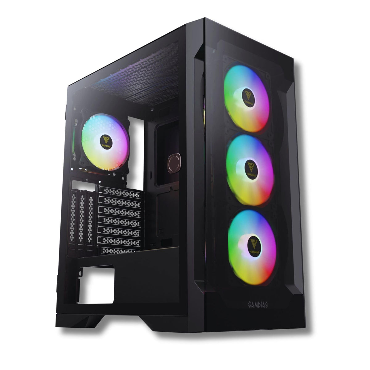 Gamdias Atx Mid Tower Gaming Case With 3 X 120Mm Argb Computer Fans And Side Tempered Glass Panel Desktop Pc Chassis With Swing
