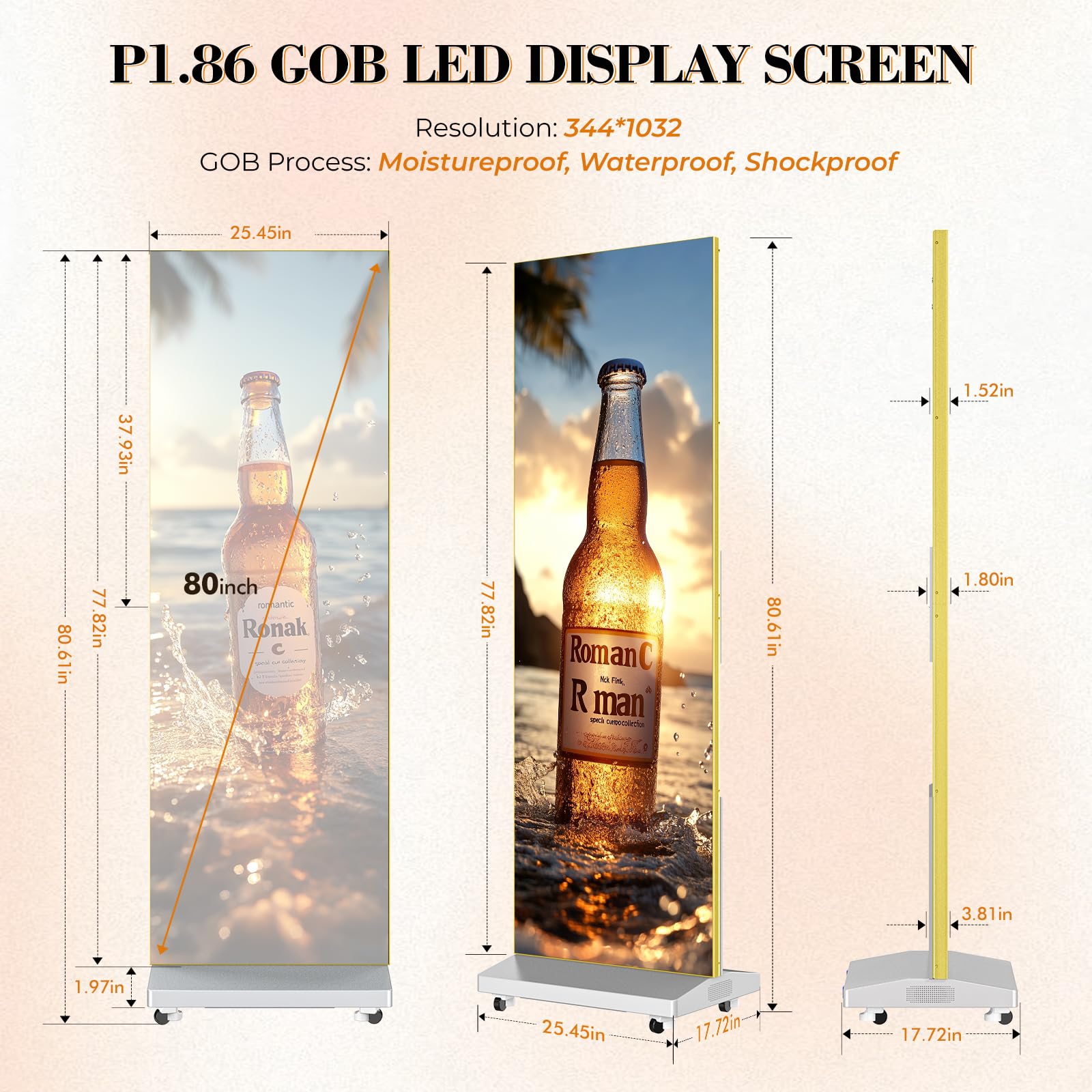 80'' P1.86 Spliceable Led Digital Signage Display With Flight Case, Foldable Led Poster Screen With Publishing System, Advertisi