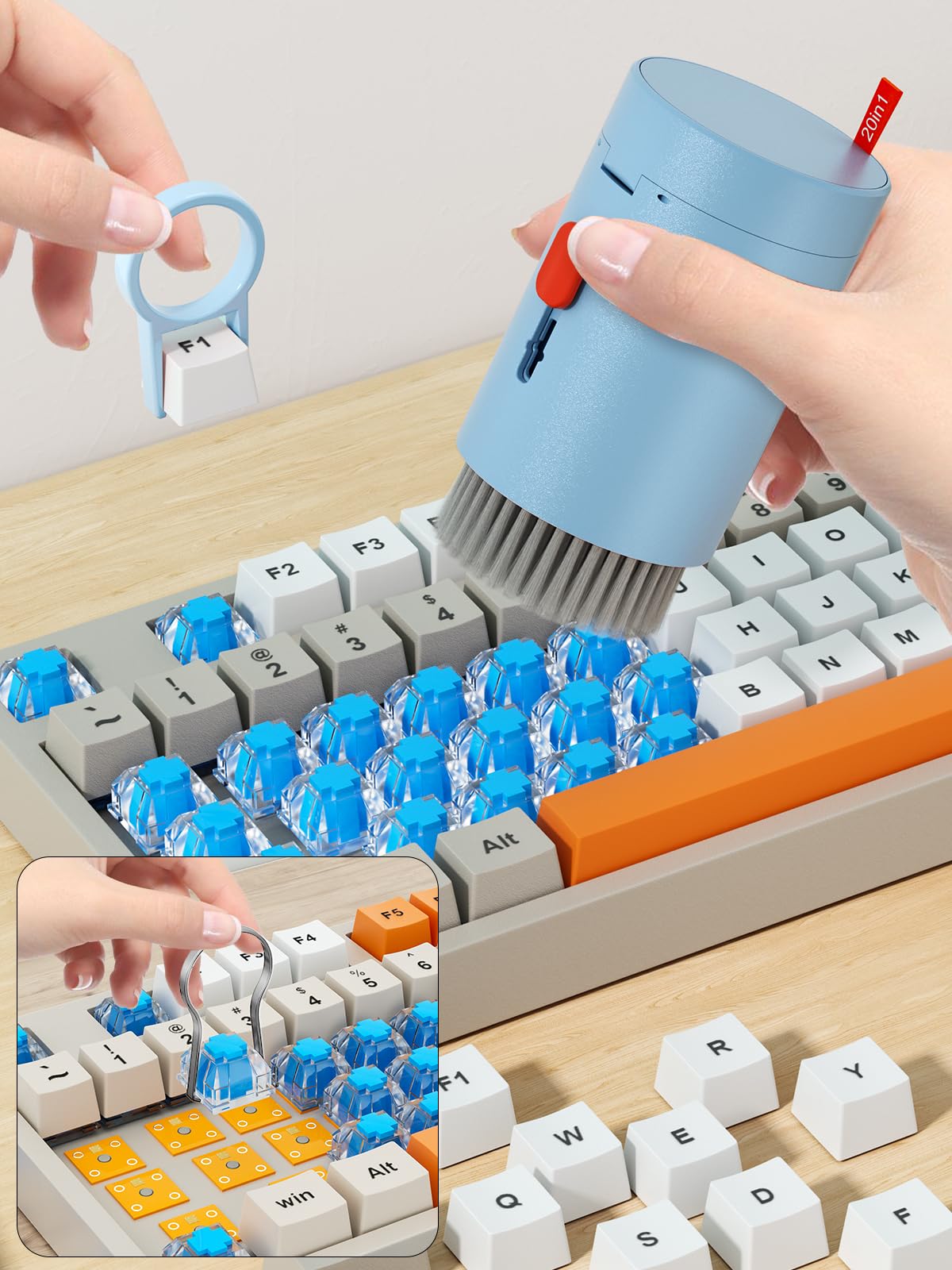 Tounee Keyboard Cleaner Kit, Electronics Cleaning Kit With Retractable Big Brush, Portable, 20 In 1 Multi Tool Kit For Phones, T