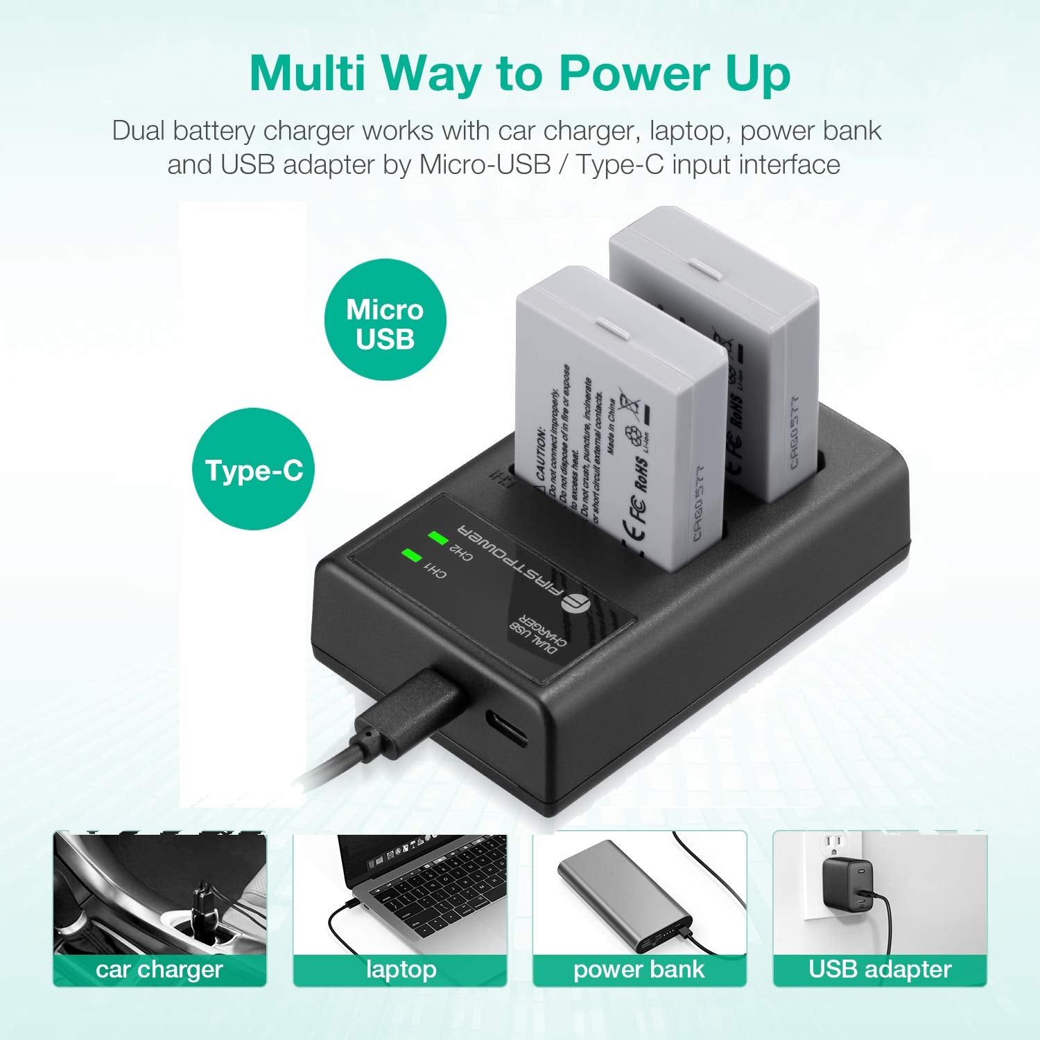 Firstpower Lp E5 Batteries (2 Pack, 1900Mah) And Dual Usb Charger Compatible With Canon Eos Rebel Xs, Rebel T1I, Rebel Xsi, 1000D, 500D, 450D, Kiss X3, Kiss X2, Kiss F