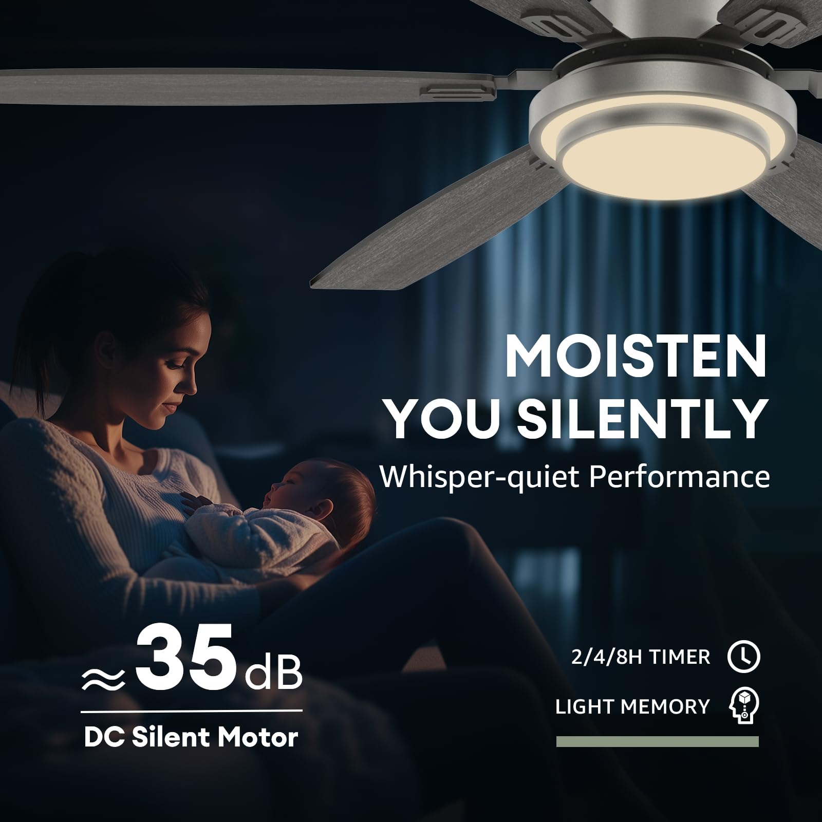 Fanbliss 60 Inch Grey Large Ceiling Fans With Lights And Remote Control For Living Room, Modern Ceiling Fan With Quiet Reversibl