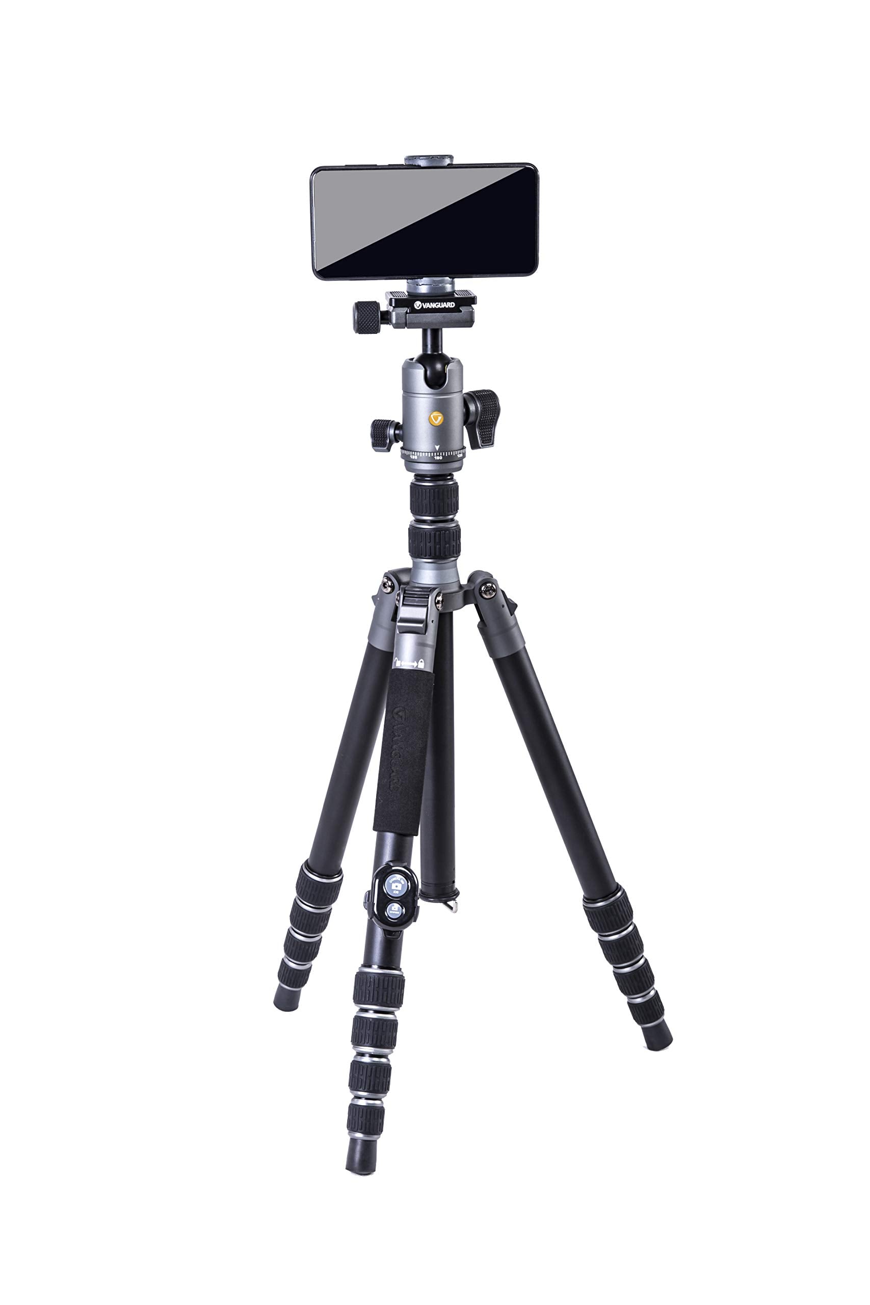 Vanguard Veo3Go265Hab Compact Aluminum Travel Tripod With Ball Head, Monopod Option, Smart Phone Holder And Bluetooth Remote