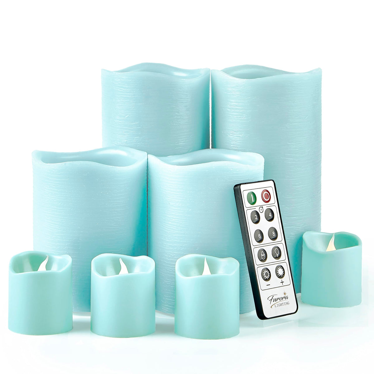 Furora Lighting Blue Real Wax Led Candles With Remote And 6/18 Timer, 4 Pillars And 4 Votives Pack Of 8, Flameless Flickering Ca