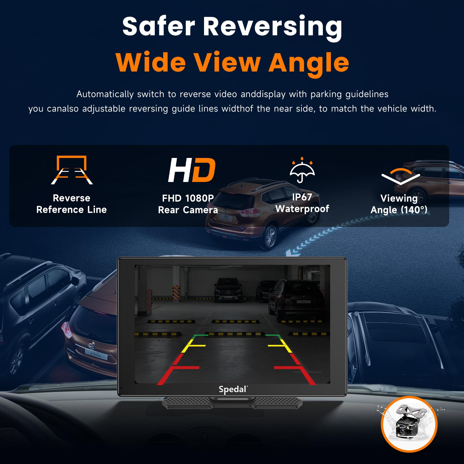 Spedal 9 Inch Wireless Carplay & Android Auto With 1080P Backup Camera, Carplay Screen For Car, Portable Car Stereo Navigation With Mirror Link, Bluetooth, Aux/Fm