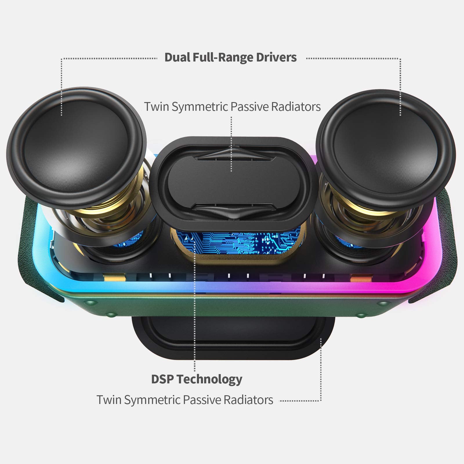 Doss Soundbox Pro+ Bluetooth Speaker With 24W Impressive Sound, Booming Bass, Ipx6 Waterproof, 15Hrs Playtime, Wireless Stereo Pairing, Mixed Colors Lights, 66 Ft  Green