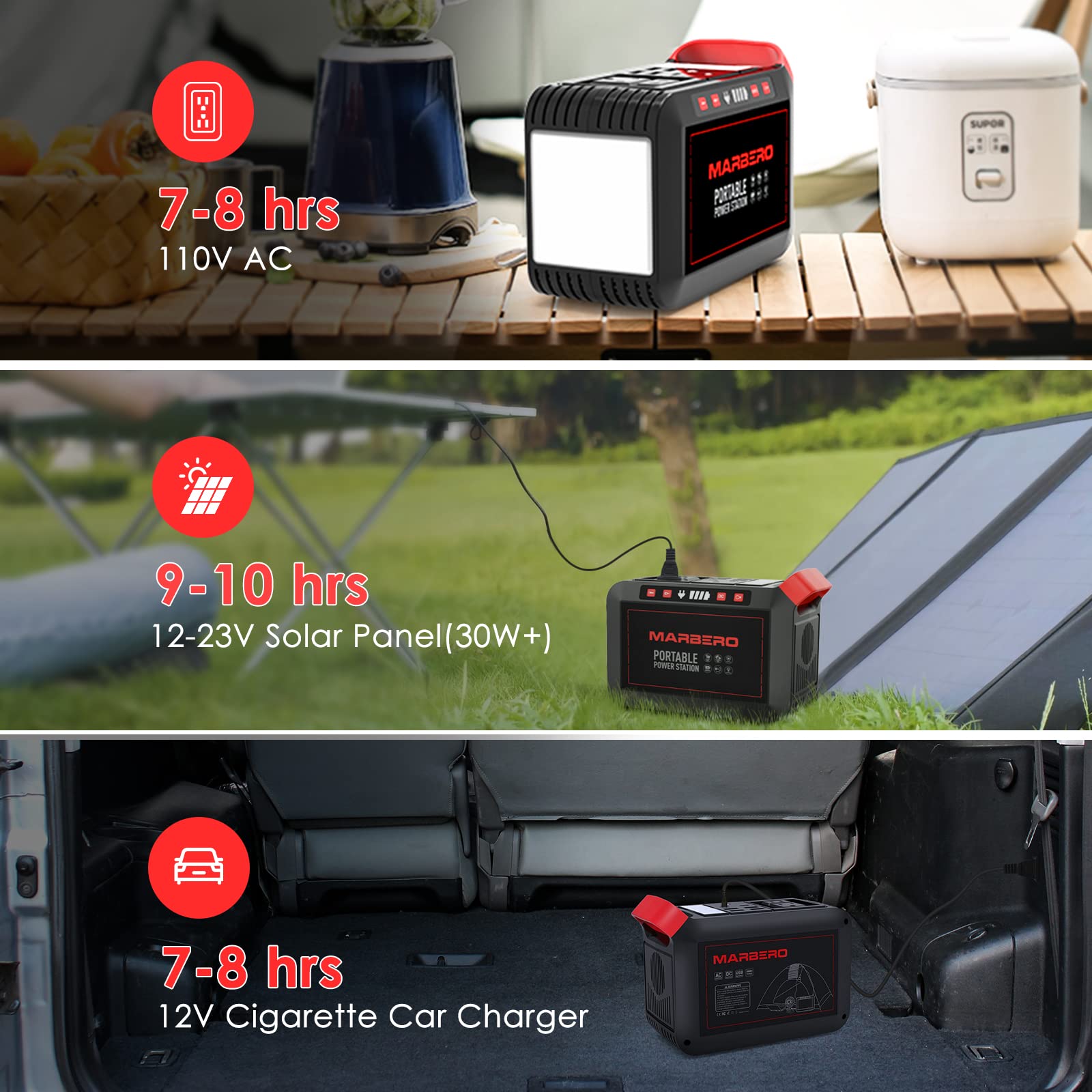 Marbero 200W Portable Power Station 148Wh Camping Solar Generator Laptop Power Bank With Ac Outlet 110V, Dc, Usb Qc3.0, Led Flas