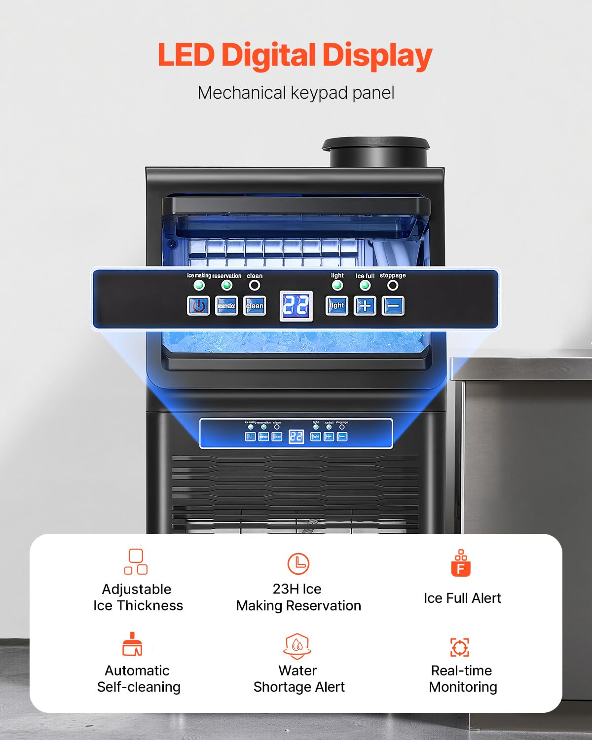Vevor 90Lbs/24H Commercial Ice Maker Machine With 2 Water Inlets, 36 Ice Cubes In 15 Minutes, With 12Lbs Large Storage Capacity