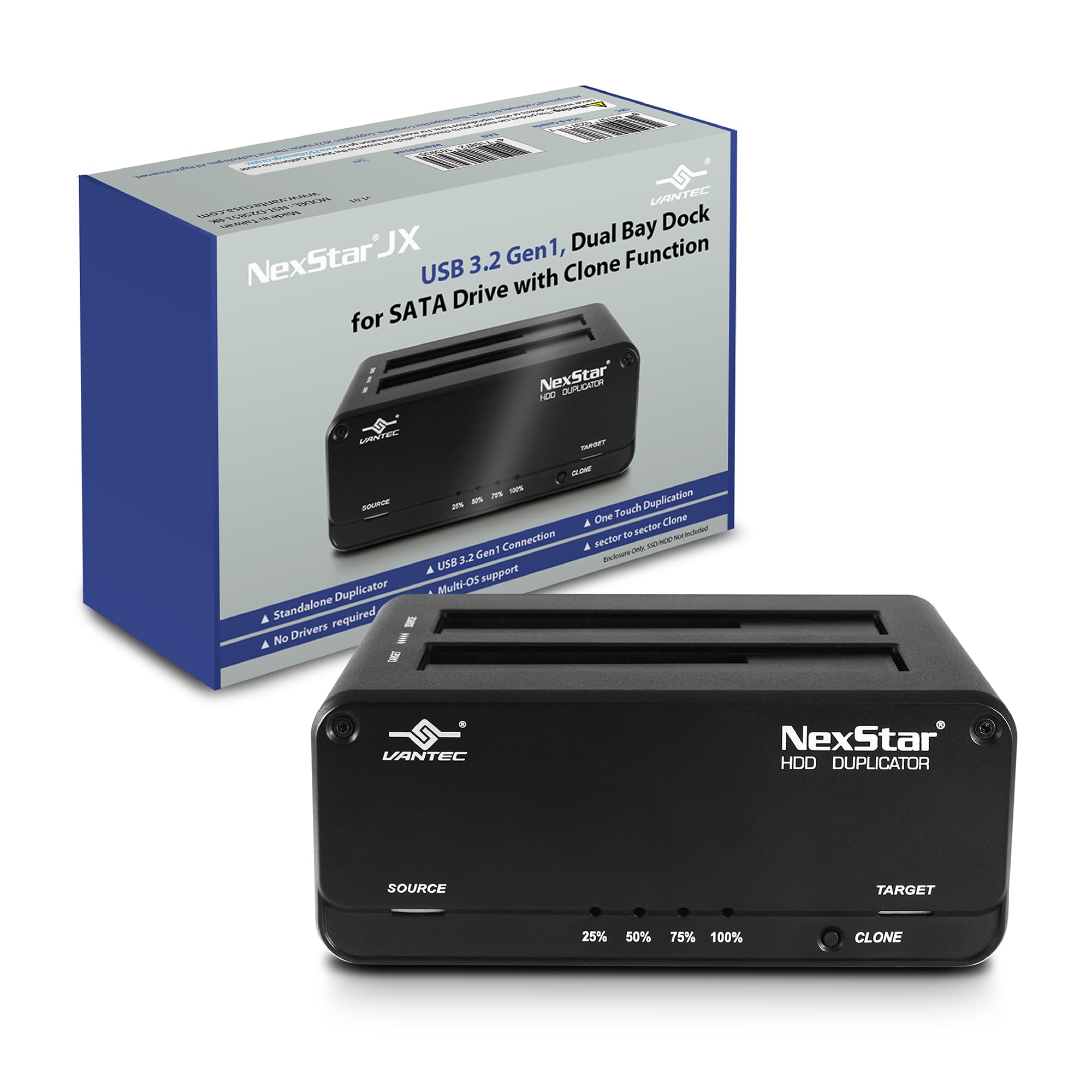 Vantec NSTD258S3BK NexStarJX USB3.2 Gen1 Dual Bay Dock f SATA w Clone Function