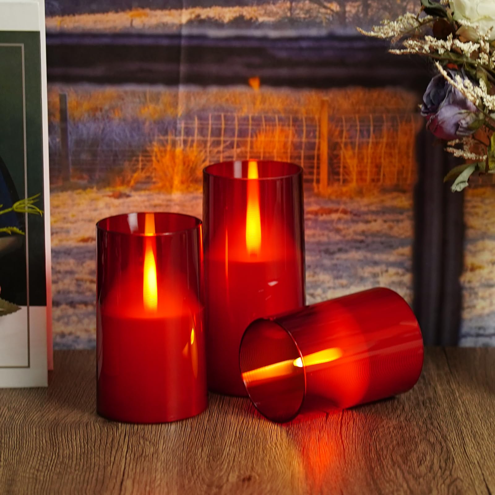 Jinyania Flameless Led Candles, Upgraded Realistic Flickering Flame Pillar Battery Operated Candles With Remote Timer, Acrylic E