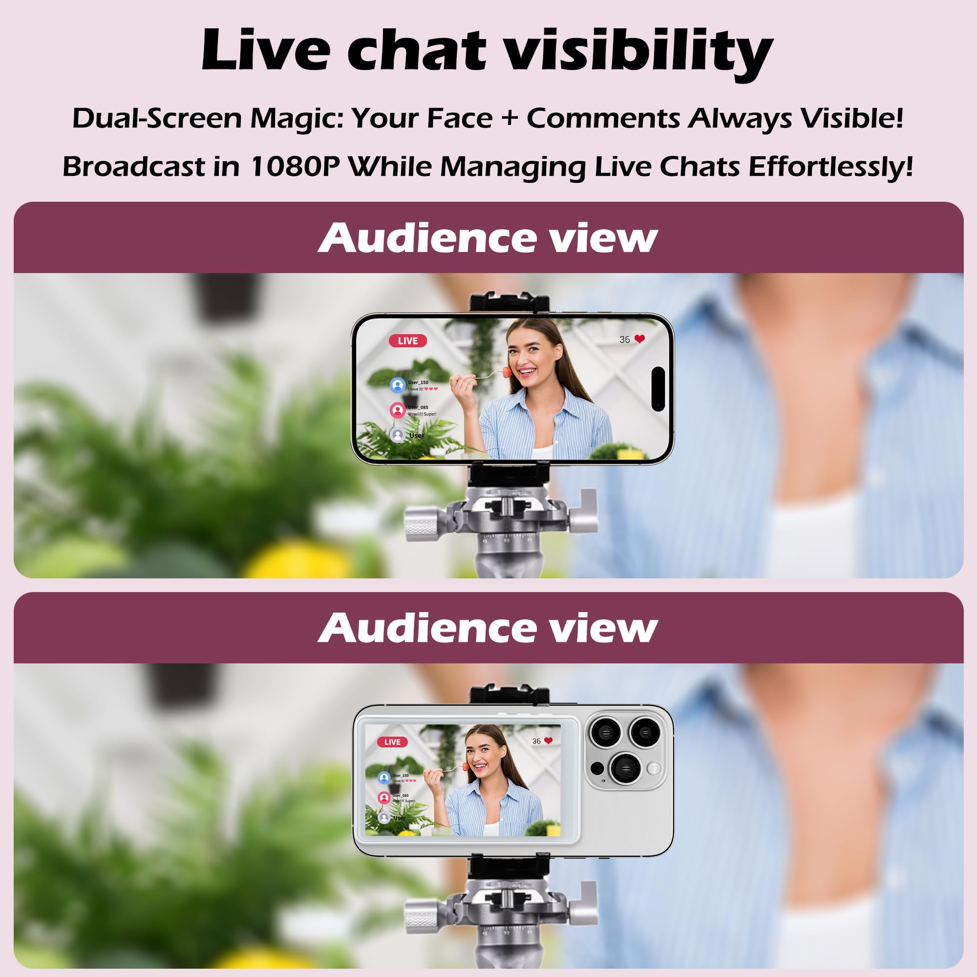 Peloni Phone-Monitor-Magnetic-Selfie-Screen-For-Iphone-Monitor-Back-Camera-Monitor Vlog-Screen Live-Stream-For-Tiktok 1080P Wire