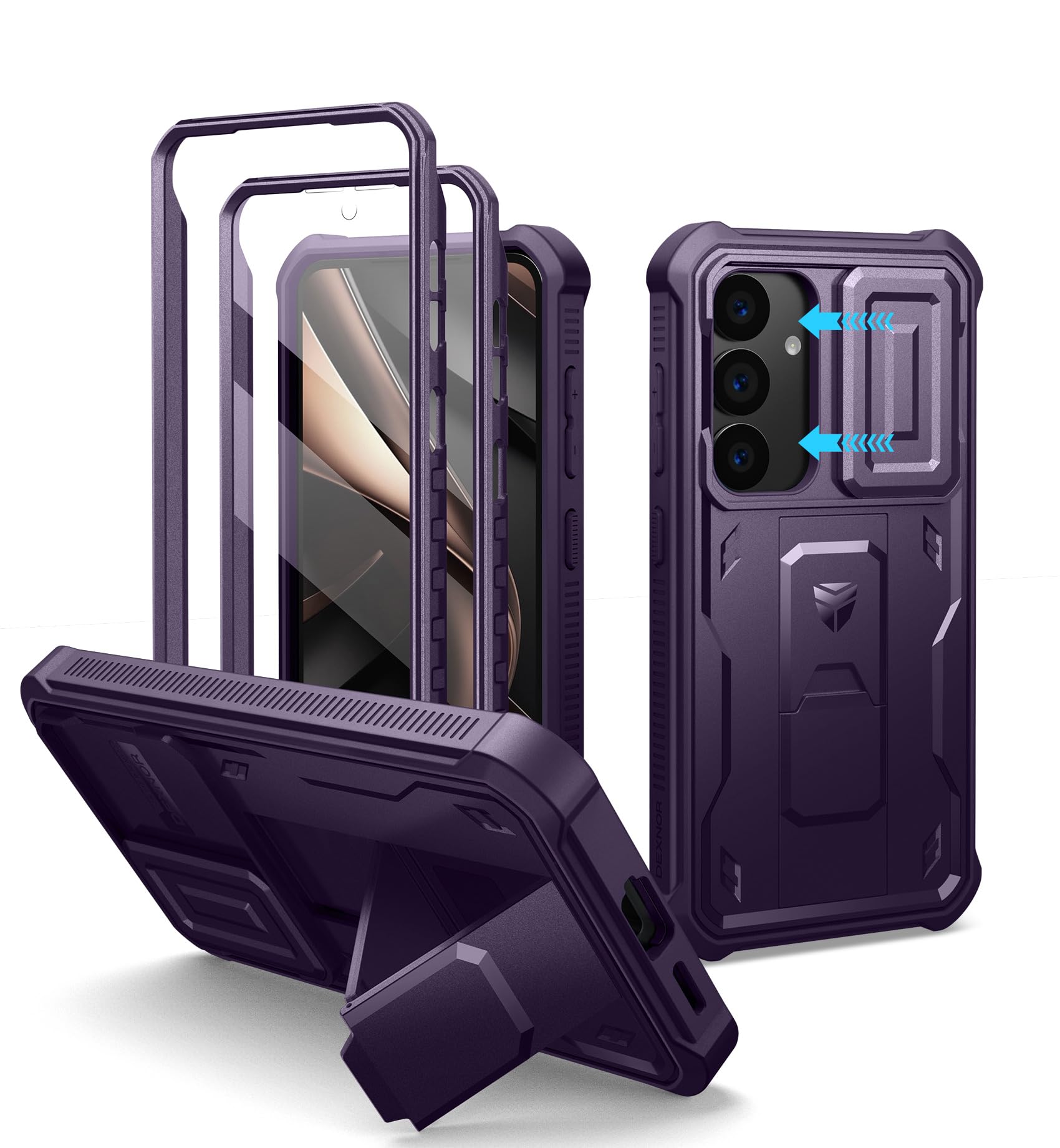 Dexnor for Samsung Galaxy S25 Case with Built-in Slide Camera Cover& Screen Protector&Kickstand,Heavy-Duty Shockproof Rugged Cas