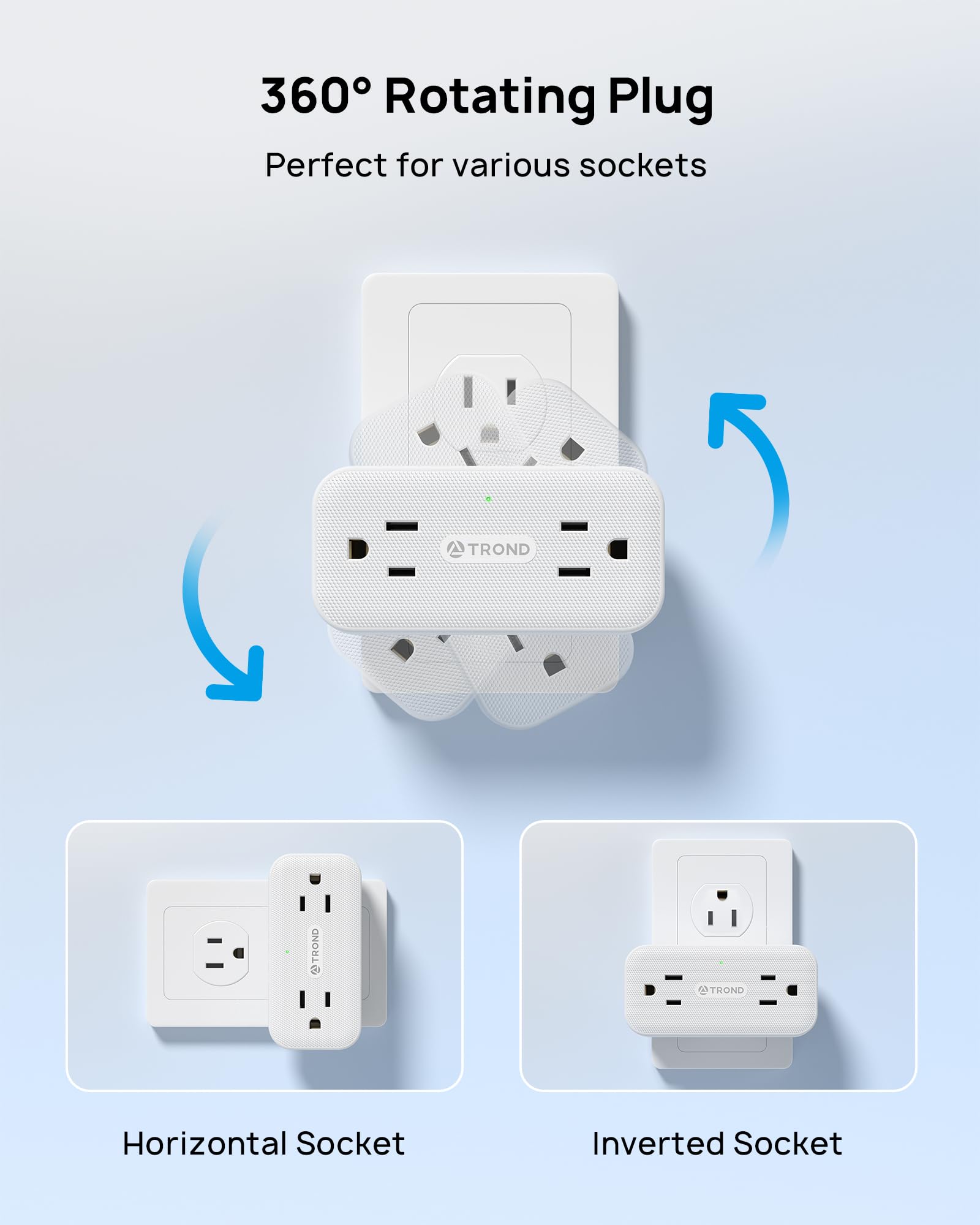 Trond Outlet Extender With 360 Rotating Plug, Plug Adapter With 4 Electrical Sockets And 4 Usb Ports, 900 Joules Surge Protectio