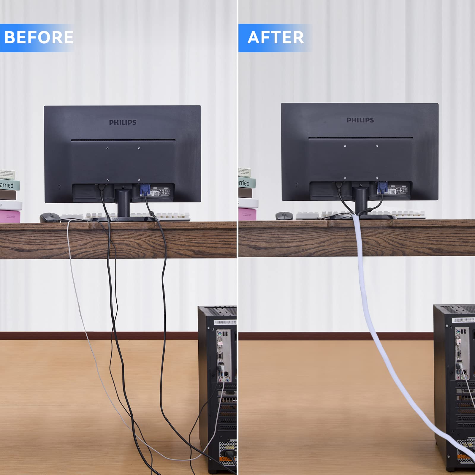 Agptek Cable Sleeve Cover 25Ft   4/5 Inch Cord Management Wire Organizer Under Desk, Home Office Computer Wire Cover Hider Cord