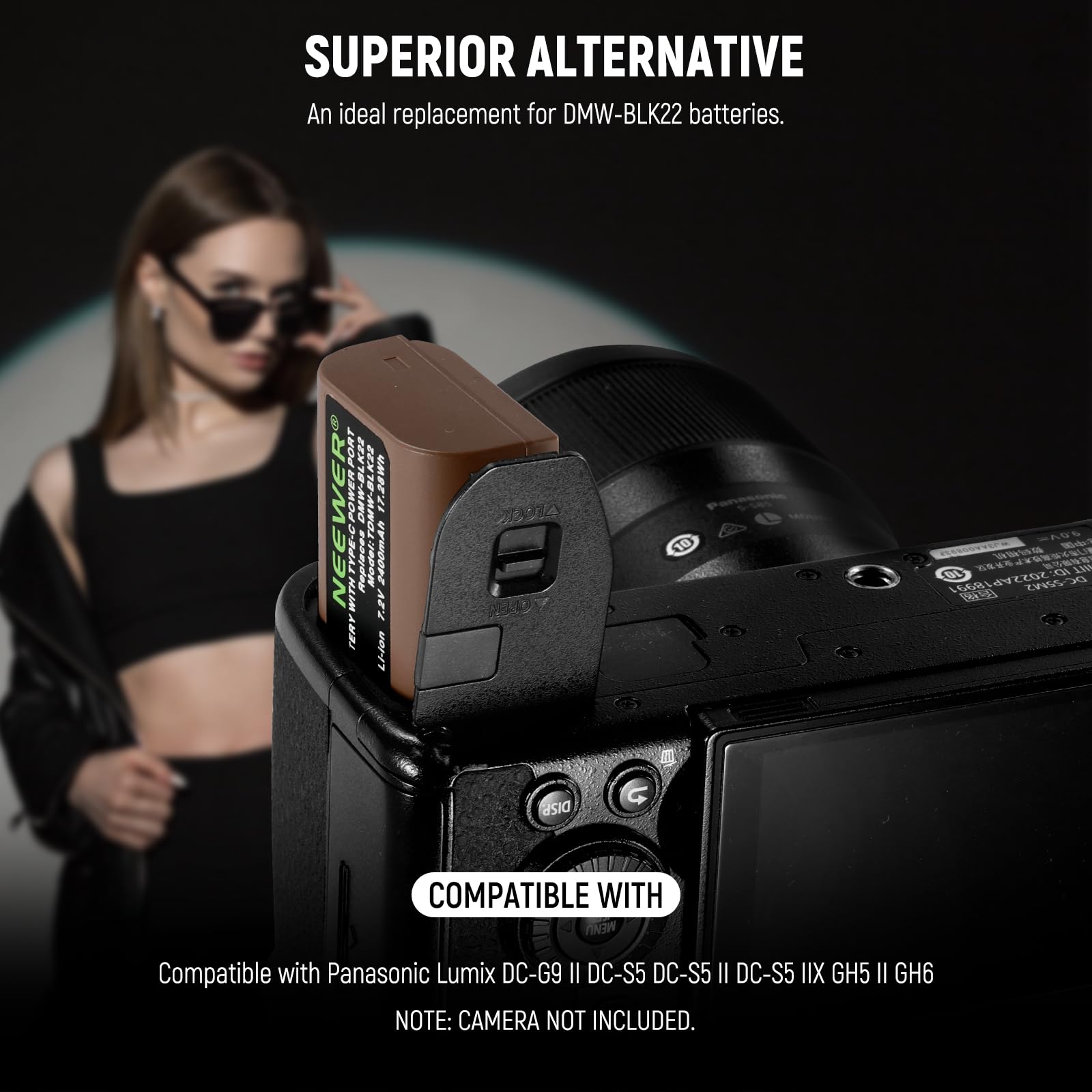 Neewer 2400Mah Dmw Blk22 Replacement Camera Battery For Panasonic Lumix S5Iix S5Ii S5 Gh6 Dc G9 Ii Gh5M2,2.8 Hrs Safe 100% Full