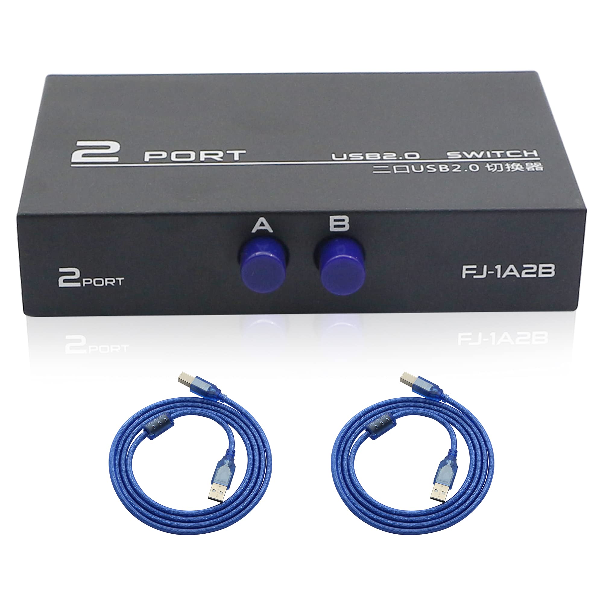 Qianrenon Printer Sharing Switch, 2 Port Usb 2.0 Switch Adapter For Usb Device Port Sharing Between 2 Computers (2 Switch),With