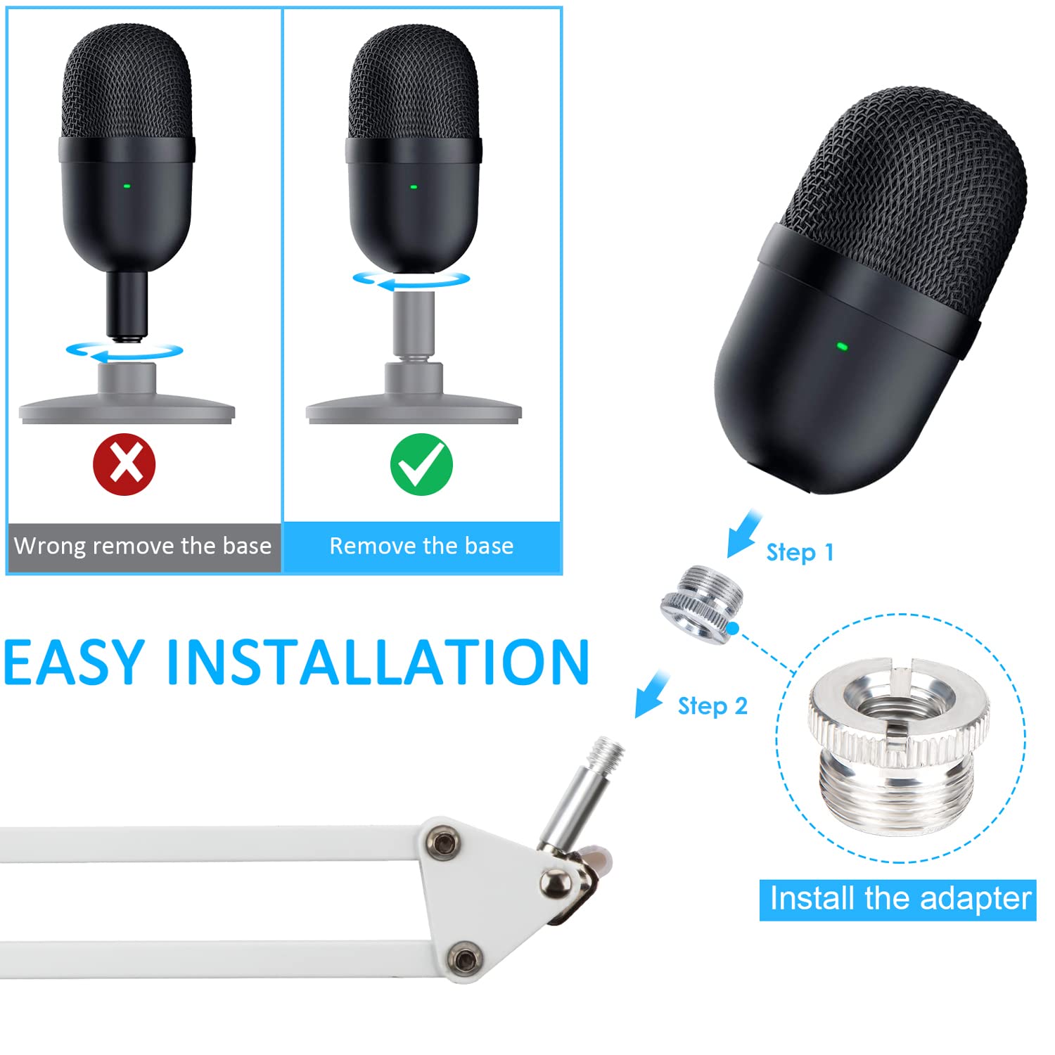 YOUSHARES Razer Seiren Mini Boom Arm with Pop Filter   Mic Stand with Foam Cover Windscreen Compatible with Razer Seiren Mini Streaming Microphone(White)