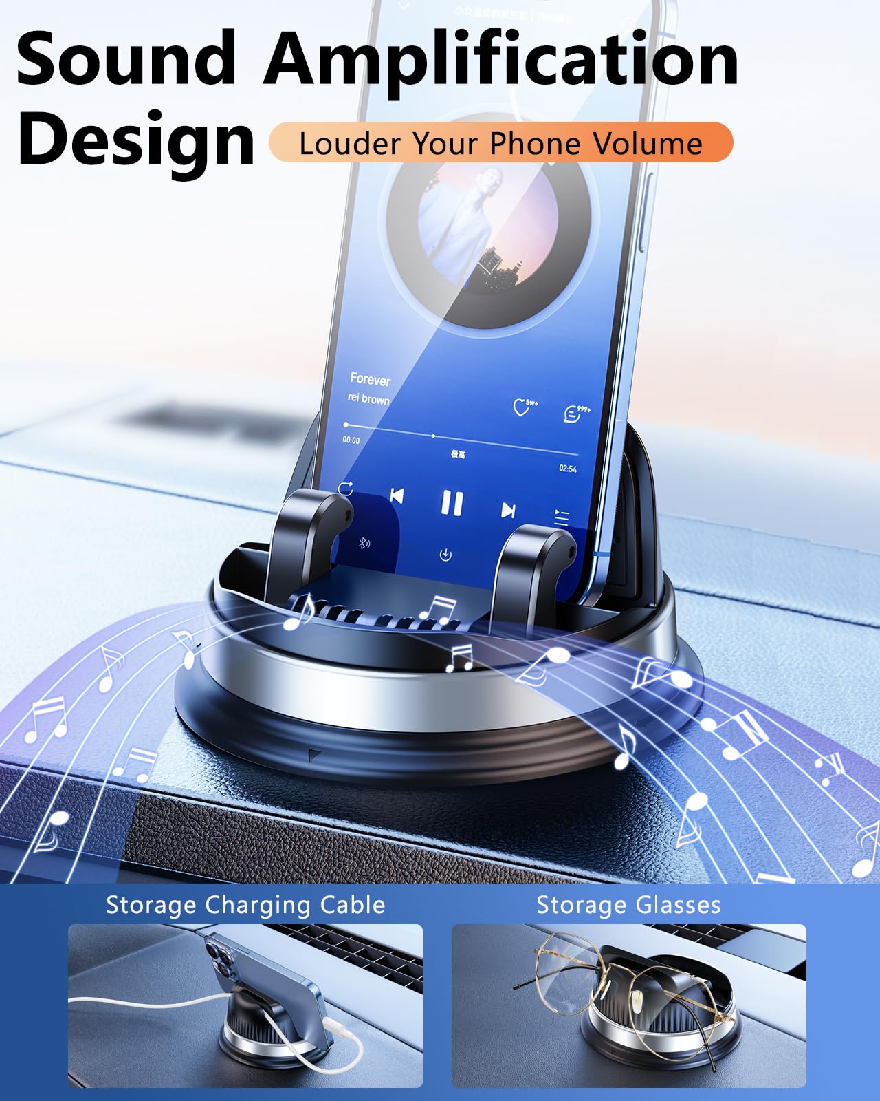 Dicmky Dash Cell Phone Car Mount, Multifunctional Car Dashboard Mobile Phone Holder, 360 Rotatable Non Slip Mat Universal Car Ph