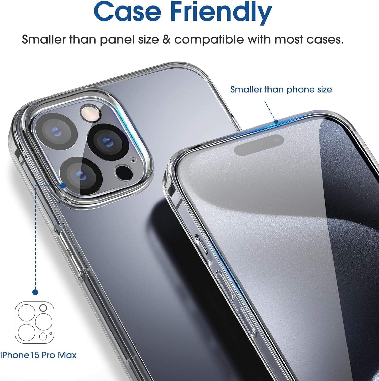 Amfilm Easiest Installation Onetouch For Iphone 15 Pro Max Screen Protector [6.7 Inch] Tempered Glass + Camera Lens Protector, A