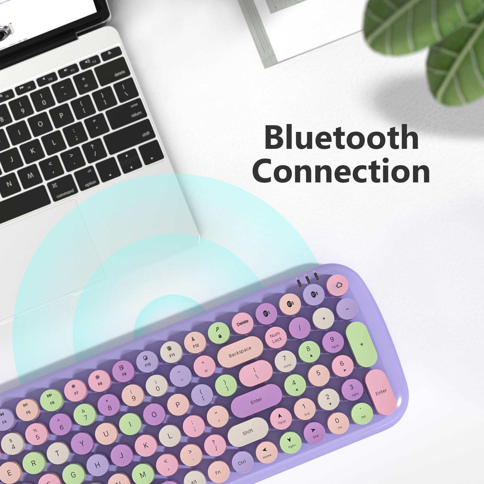 Knowsqt Bluetooth Keyboard   Purple Colorful Multi Device Wireless Typewriter Keyboards   Round Keycaps 100 Keys Cute Keyboard F