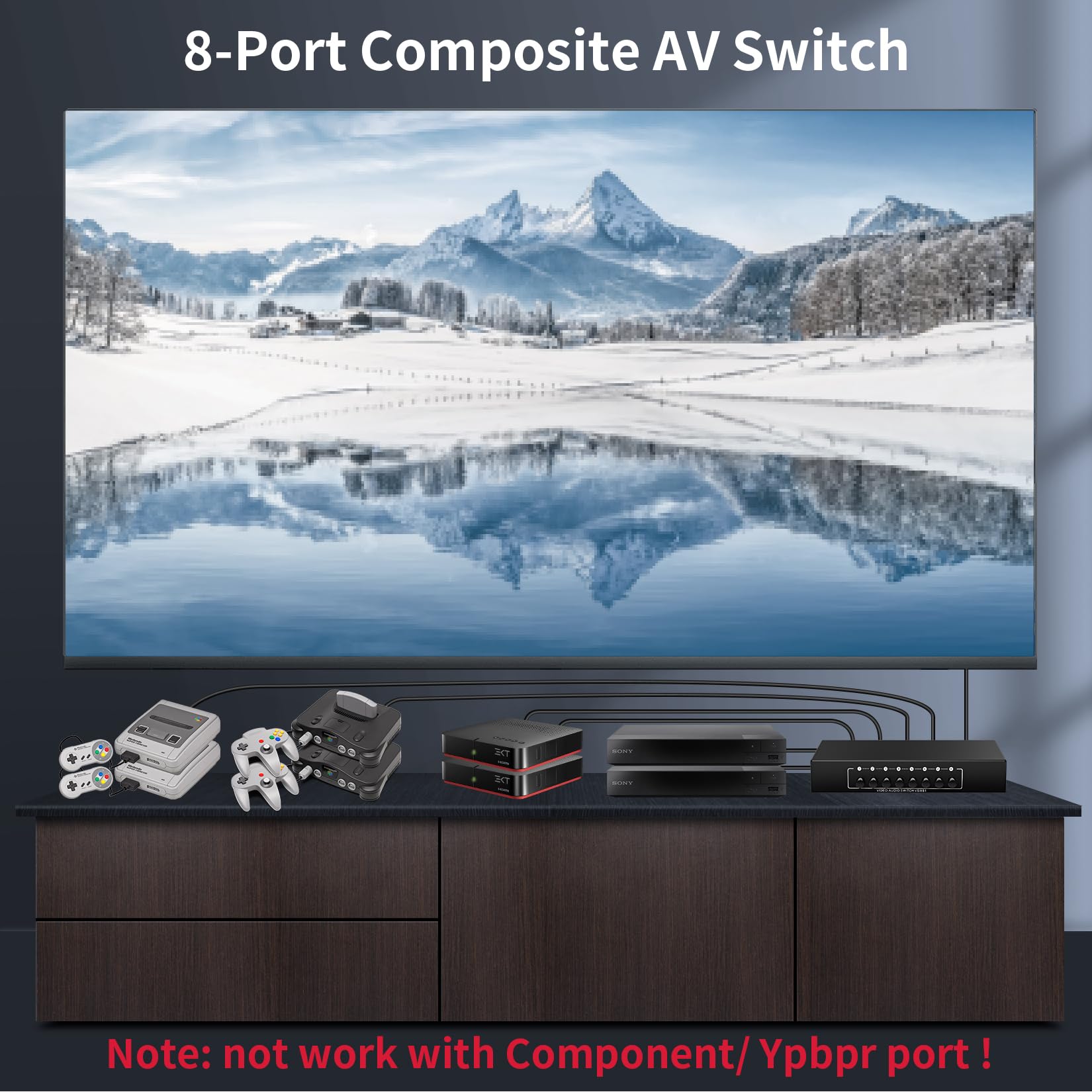 Rca Switch 8 In 1 Out Composite Video L/R Audio Selector Box 8X1, Bolaazul 8 Way Rca Switcher   8 Port Av Selector Switch   Plug