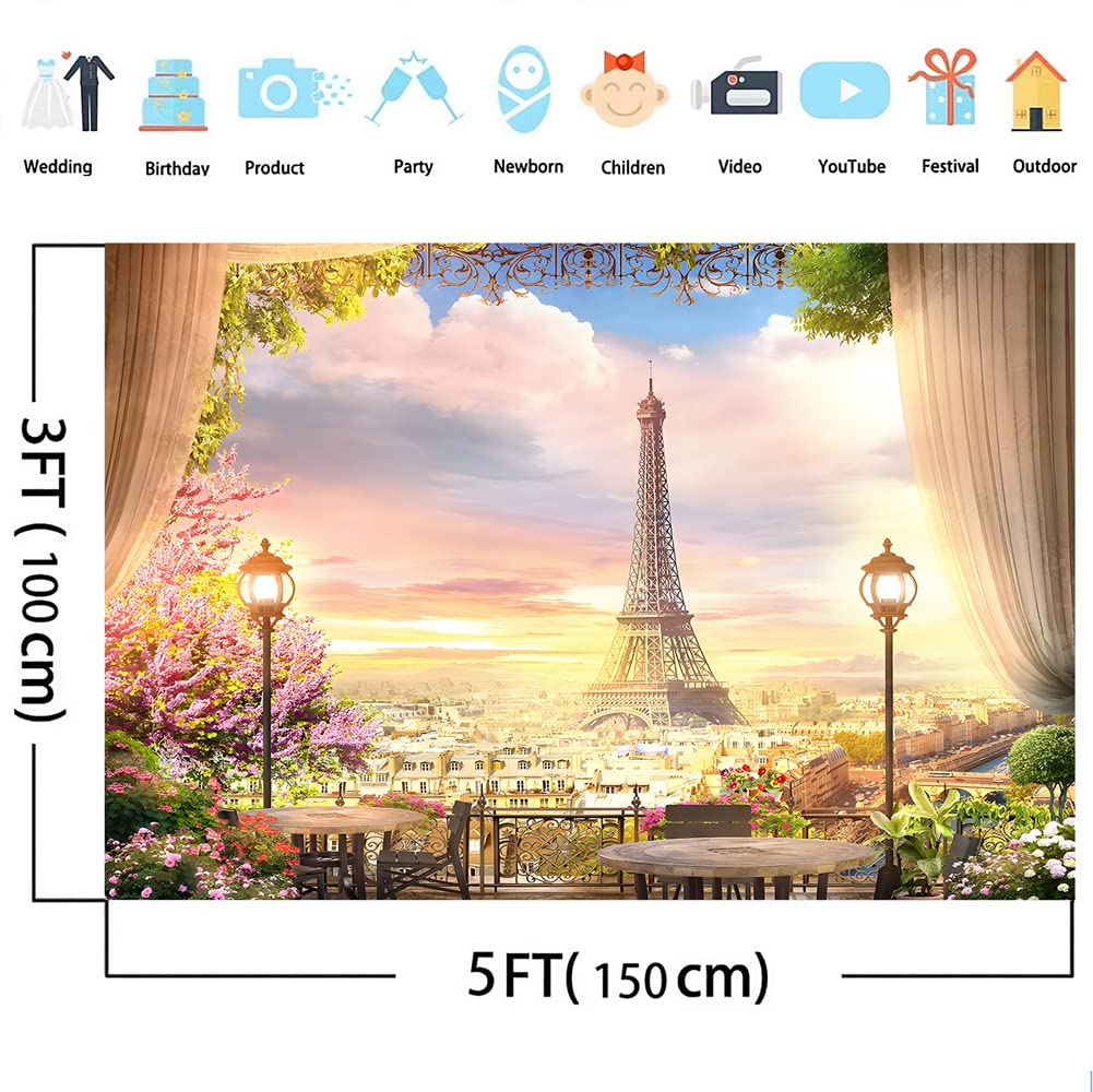 Yieldeer Paris Eiffel Tower Backdrop 5X3Ft Polyester City Landscape Balcony Overlook Streetscape Photography Background Aerial V