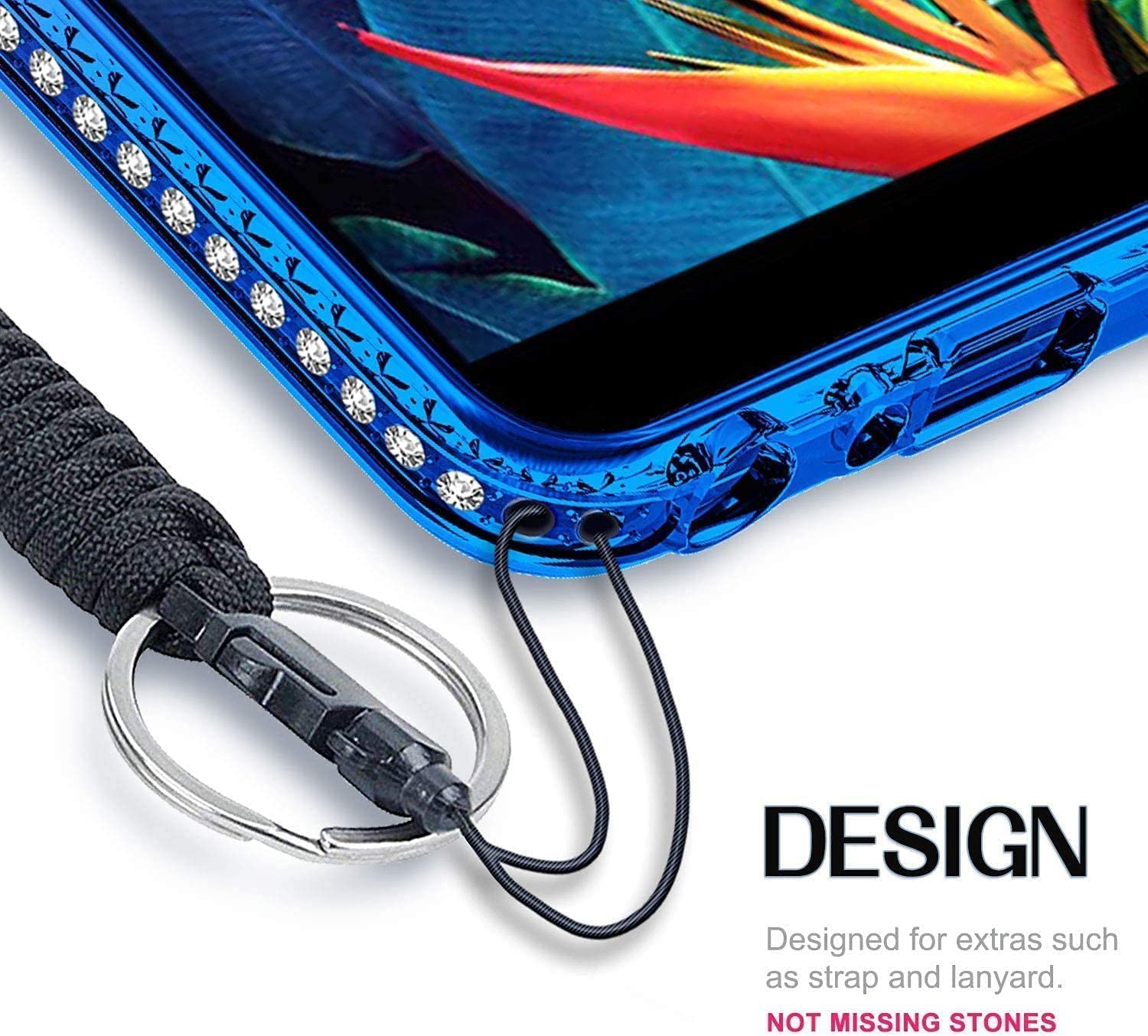 NGB Supremacy iPhone XR Liquid Glitter Case with Ring Holder, Wrist Strap, Tempered Glass Screen Protector TPU Purple/Blue
