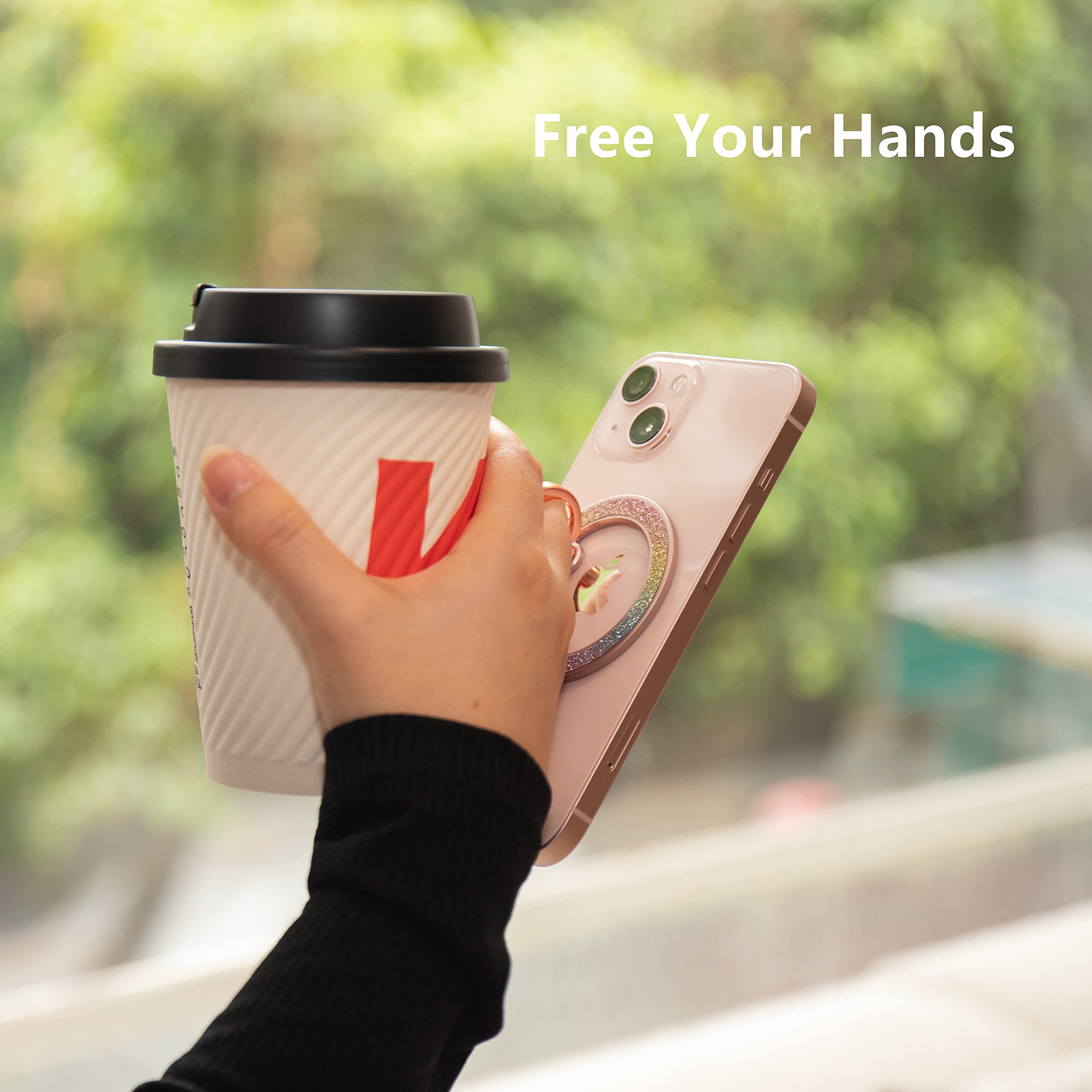 Mindsky Magnetic Phone Ring Holder For Iphone 14 13 12 Magsafe Accessories Adjustable Finger Phone Ring Grip?Removable When Wire