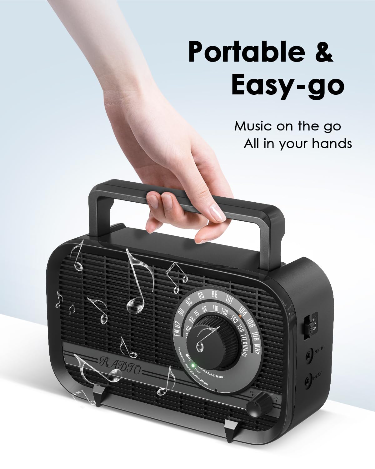 Audiocrazy Am Fm Radio Plug In Wall Or Battery Operated Radio With Best Reception,Portable Radio With Bluetooth,Transistor Radio