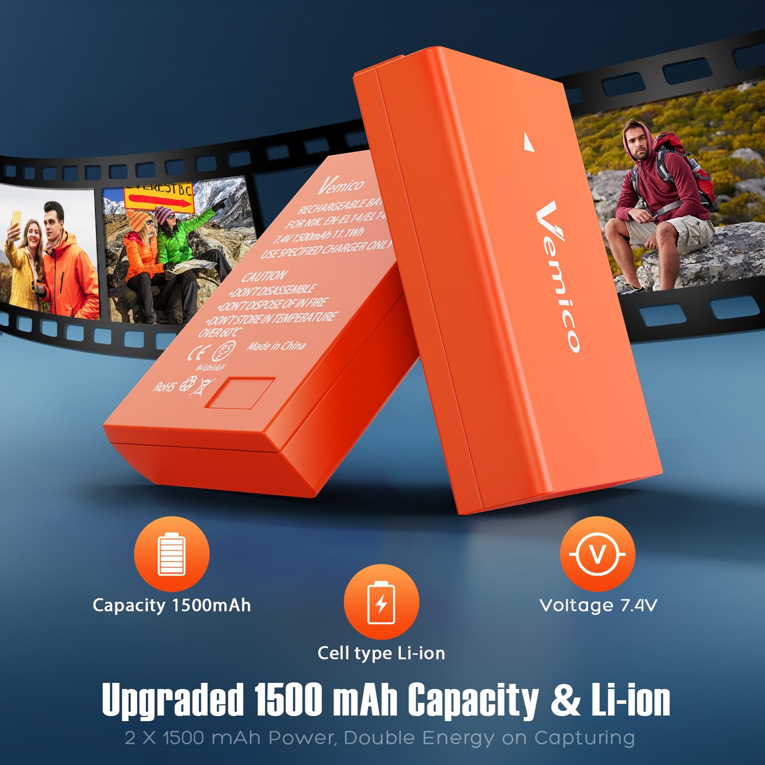 Vemico En El14 En El14A Battery Charger Kit 2 X 1500Mah Replacement Batteries Dual Slot Lcd Charger Pack For D3400 D5100 D3200 D