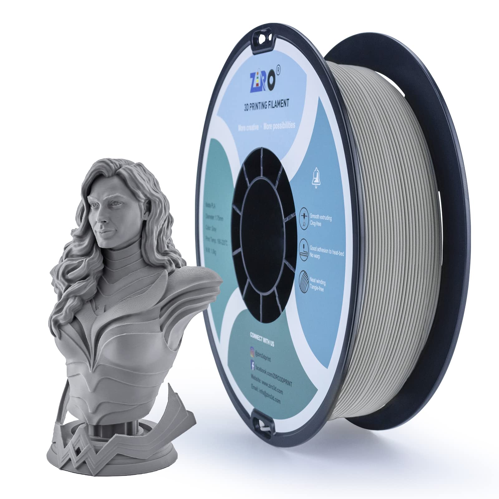 Ziro Matte Pla Filament 175Mm,1Kg 3D Printer Filament,High Toughness Pla,Dimensional Accuracy +  003Mm,Matte Pla Gray
