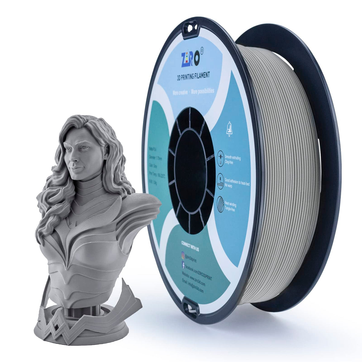 Ziro Matte Pla Filament 175Mm,1Kg 3D Printer Filament,High Toughness Pla,Dimensional Accuracy +  003Mm,Matte Pla Gray