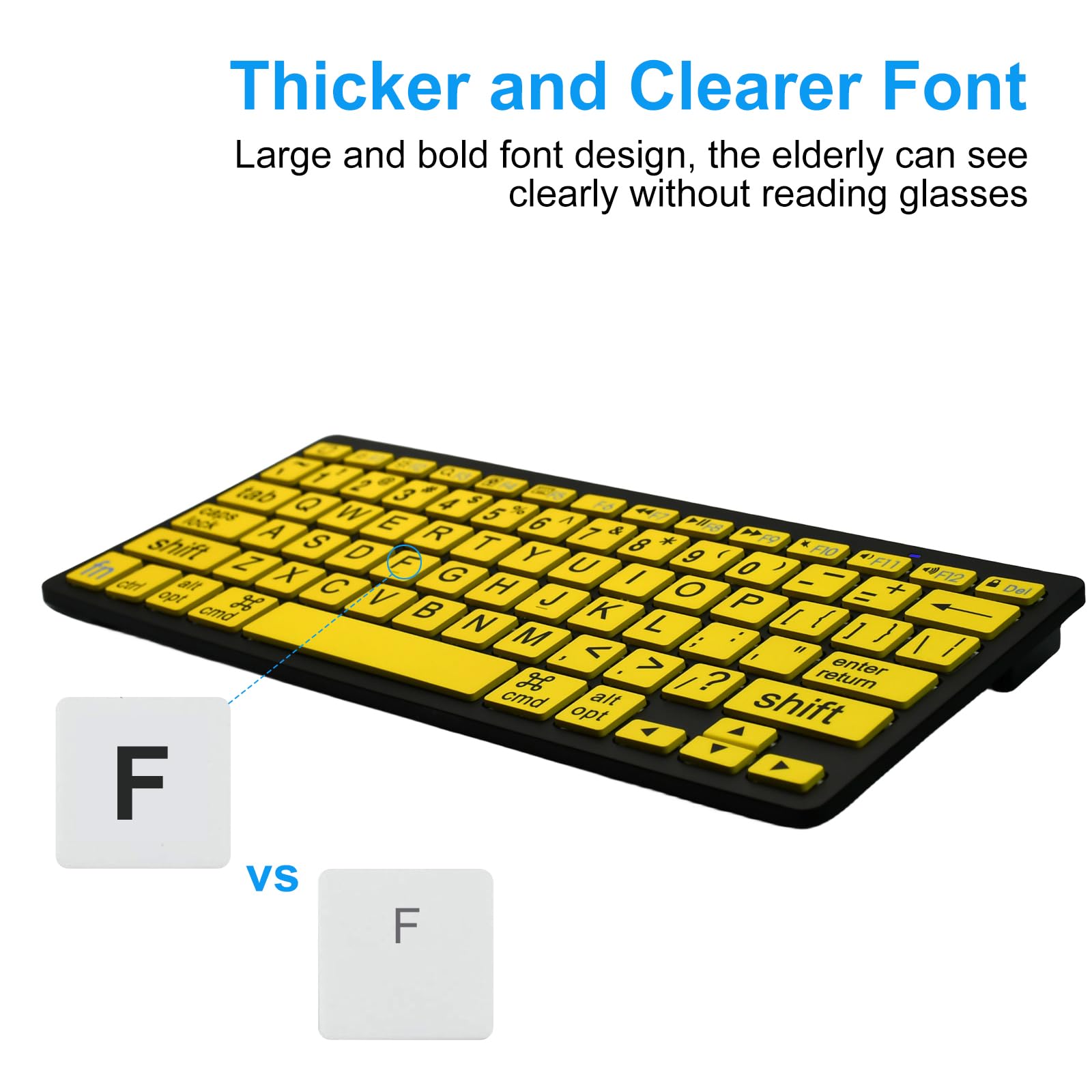 HXMJ Large Print Mini Bluetooth Keyboard for iPad/iPhone - Yellow - E67 Model - Ideal for Seniors and Visually Impaired - Plastic Material