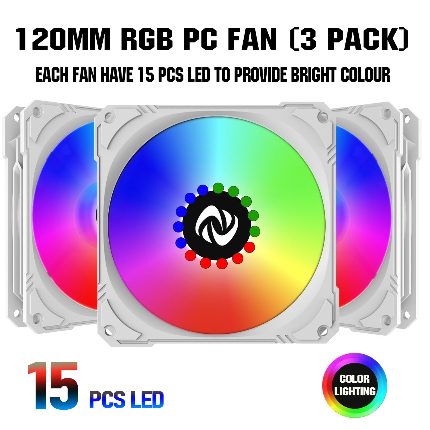 120Mm Case Fan 3 Pack Rgb Case Fans, N25 120 White Silent 1,200Rpm Pc Fans, Hydraulic Bearing   White 120Mm Rgb Fans With 12V 3
