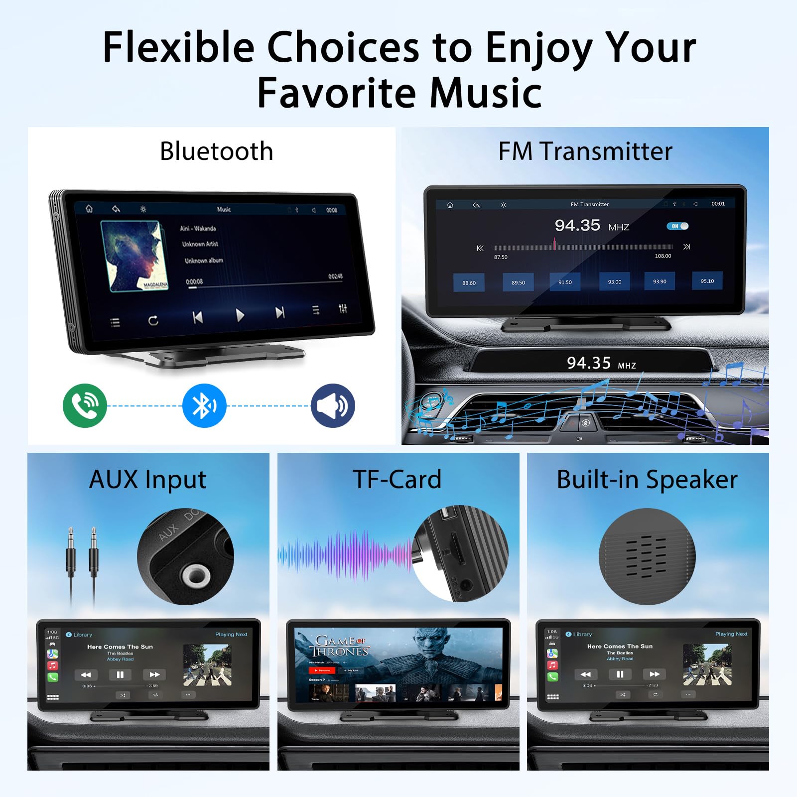 10.26'' Wireless Carplay Screen For Car,Wireless Apple Carplay & Android Auto,Portable Car Stereo With Gps Navigation,Backup Cam