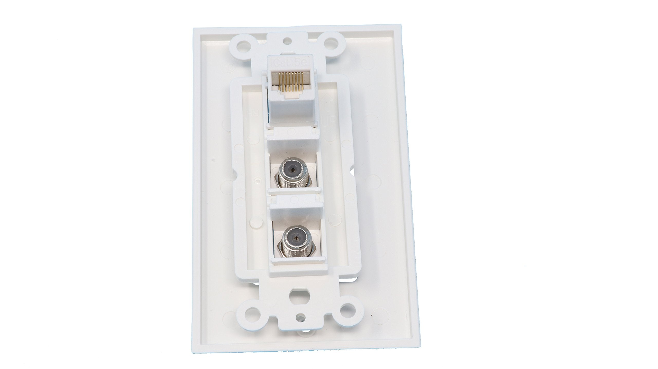 Riteav 2 Port Coax Cable Tv  F Type 1 Port Cat6 Ethernet White Wall Plate Oversized