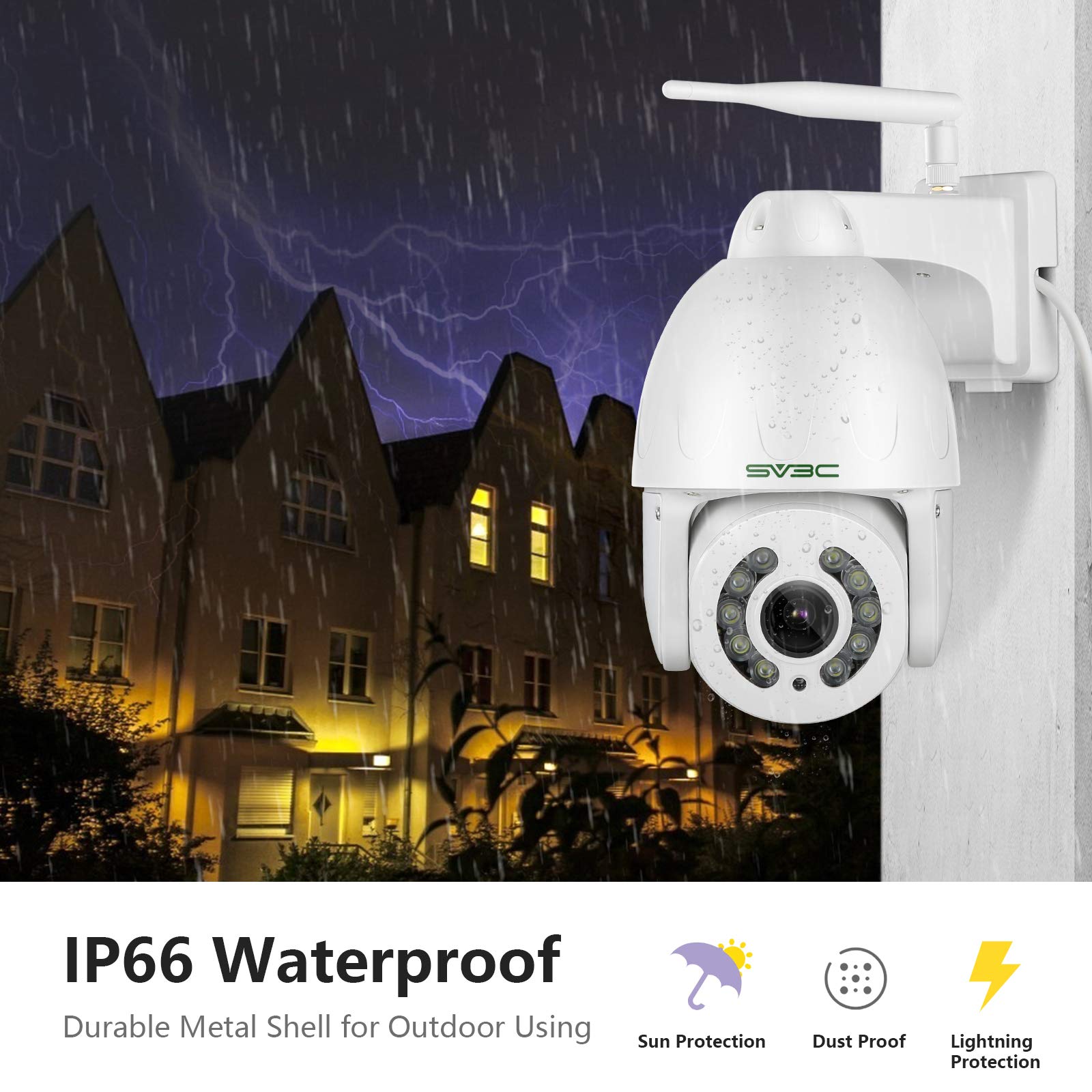Sv3C Onvif Ptz Wifi Wireless Camera Outdoor, Auto Tracking 5Mp Ip Security Camera, 5X Optical Zoom, Spotlight Color Night Vision