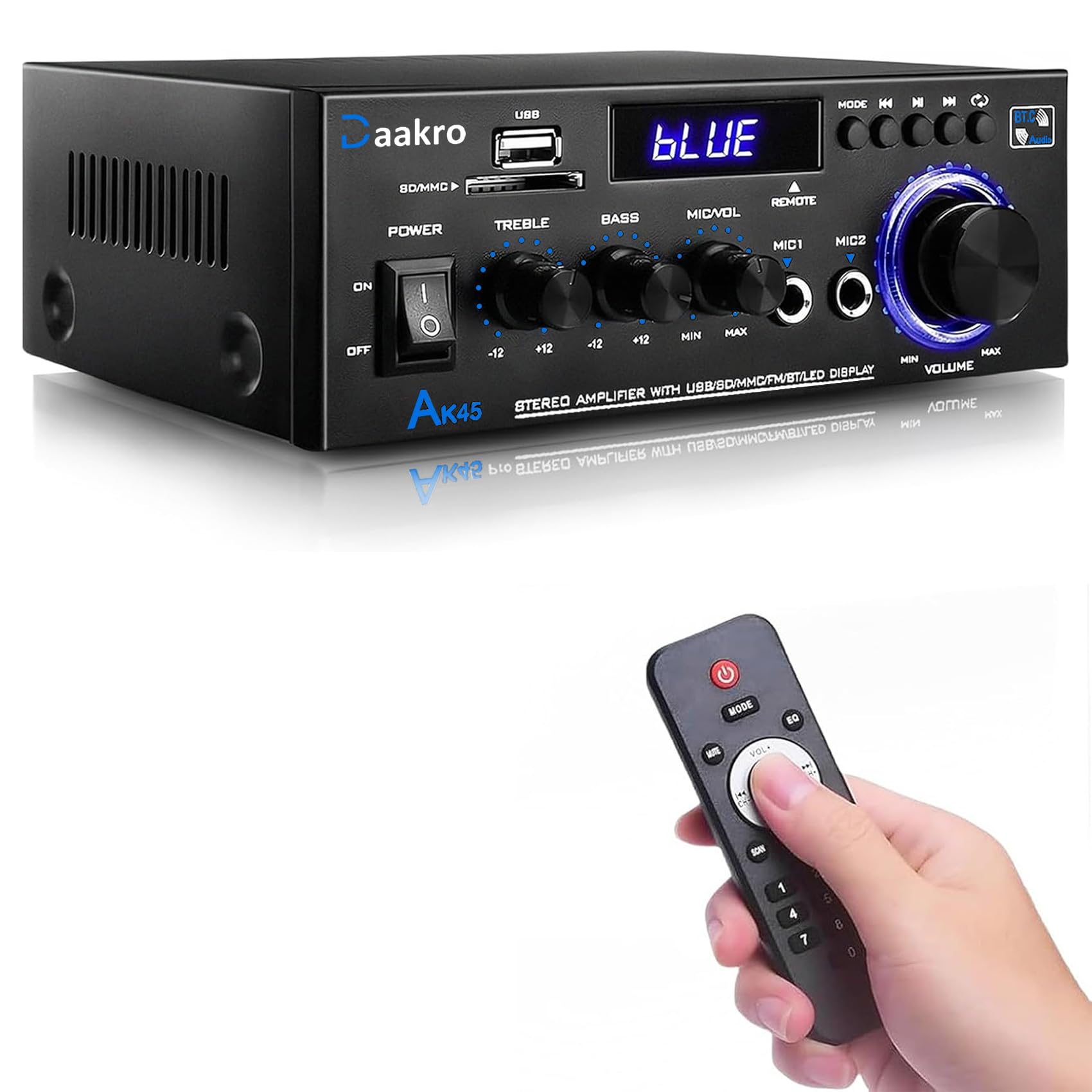 Daakro Ak45 Amplifier,Rated Power 50W*2,W/Bt 5.4/Tpa3116 Chip For Passive Speakers,Home Audio Amplifier W/Rca,Sd,Fm,Usb,Mic,Ster